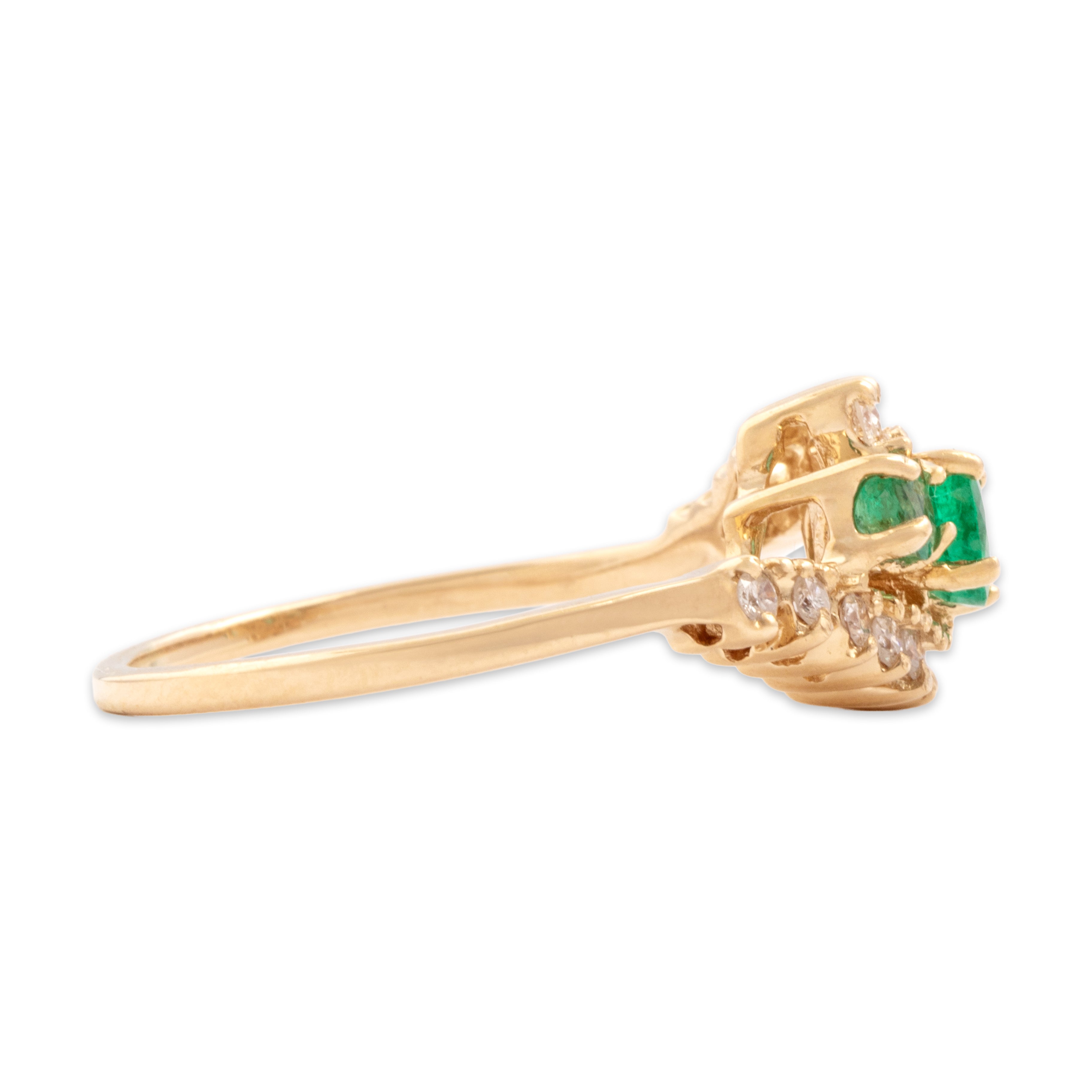 Vintage 14k Yellow Gold Emerald Diamond Bright Trio Bypass Ring - Side view