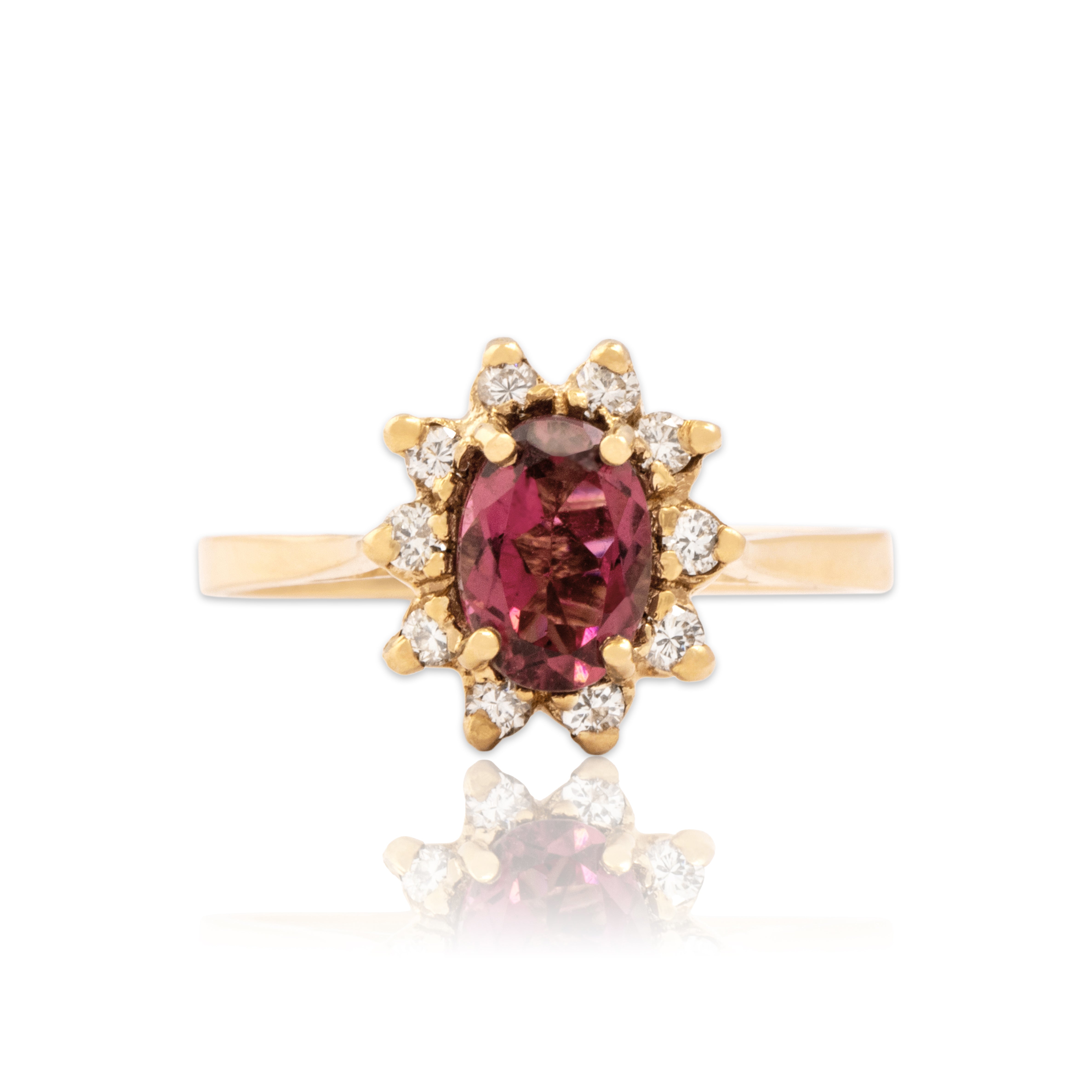 Vintage 14k Yellow Gold Pink Tourmaline Diamond Fabulous Oval Halo Ring 6.50