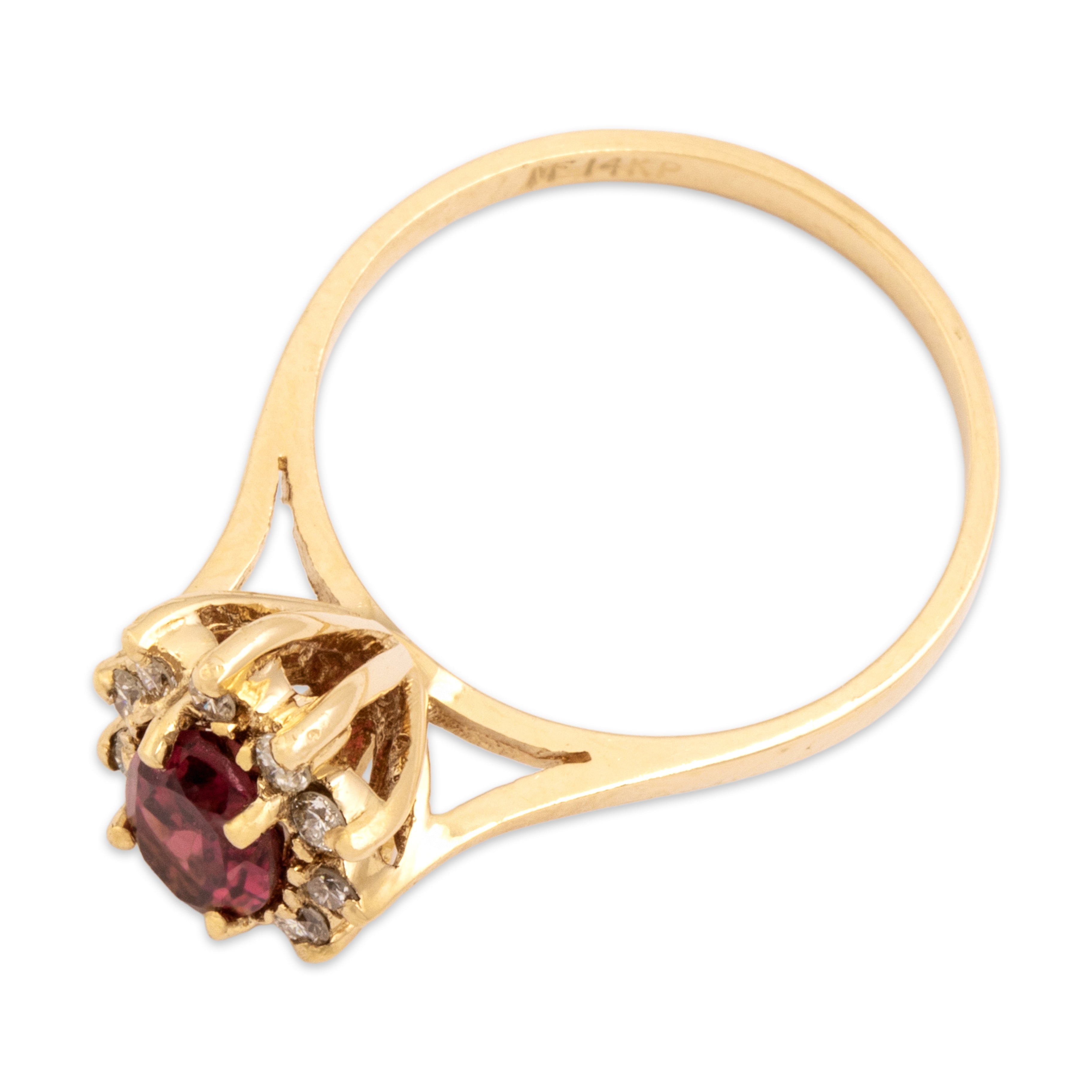Vintage 14k Yellow Gold Pink Tourmaline Diamond Fabulous Oval Halo Ring - Overall view