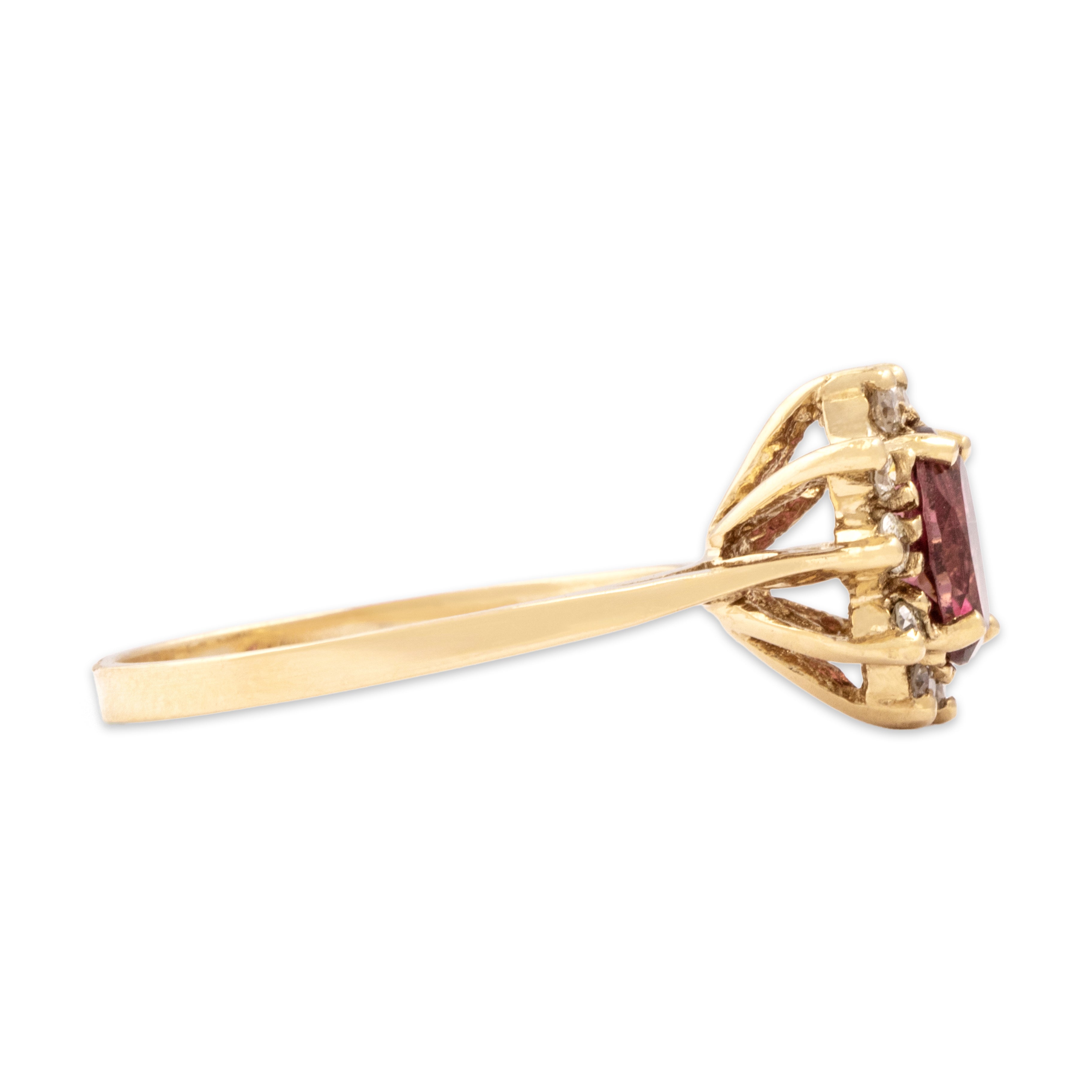 Vintage 14k Yellow Gold Pink Tourmaline Diamond Fabulous Oval Halo Ring - Side view