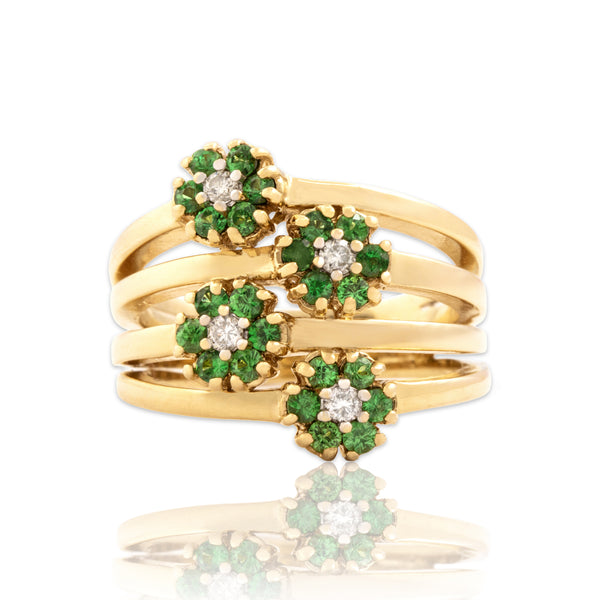 Estate Sonia B 14k Yellow Gold .54cttw Green Garnet Diamond Wide Daisy Ring 9.00