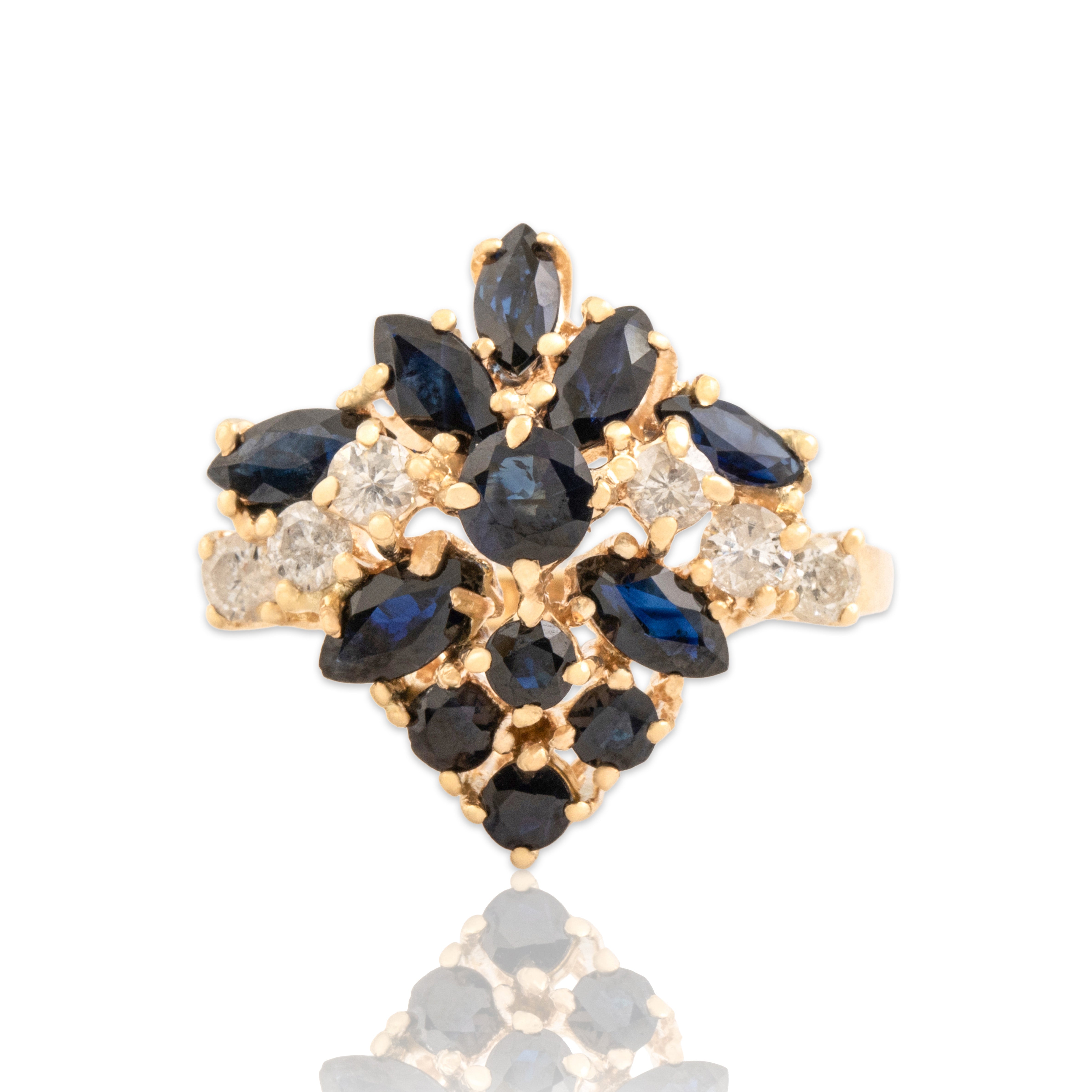 Vintage 14k Yellow Gold 2.07cttw Dark Blue Sapphire Diamond Shimmering Ring 6.00