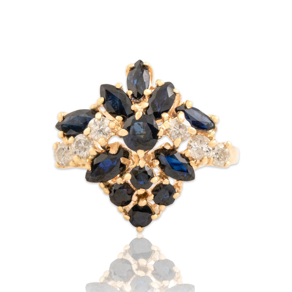 Vintage 14k Yellow Gold 2.07cttw Dark Blue Sapphire Diamond Shimmering Ring 6.00
