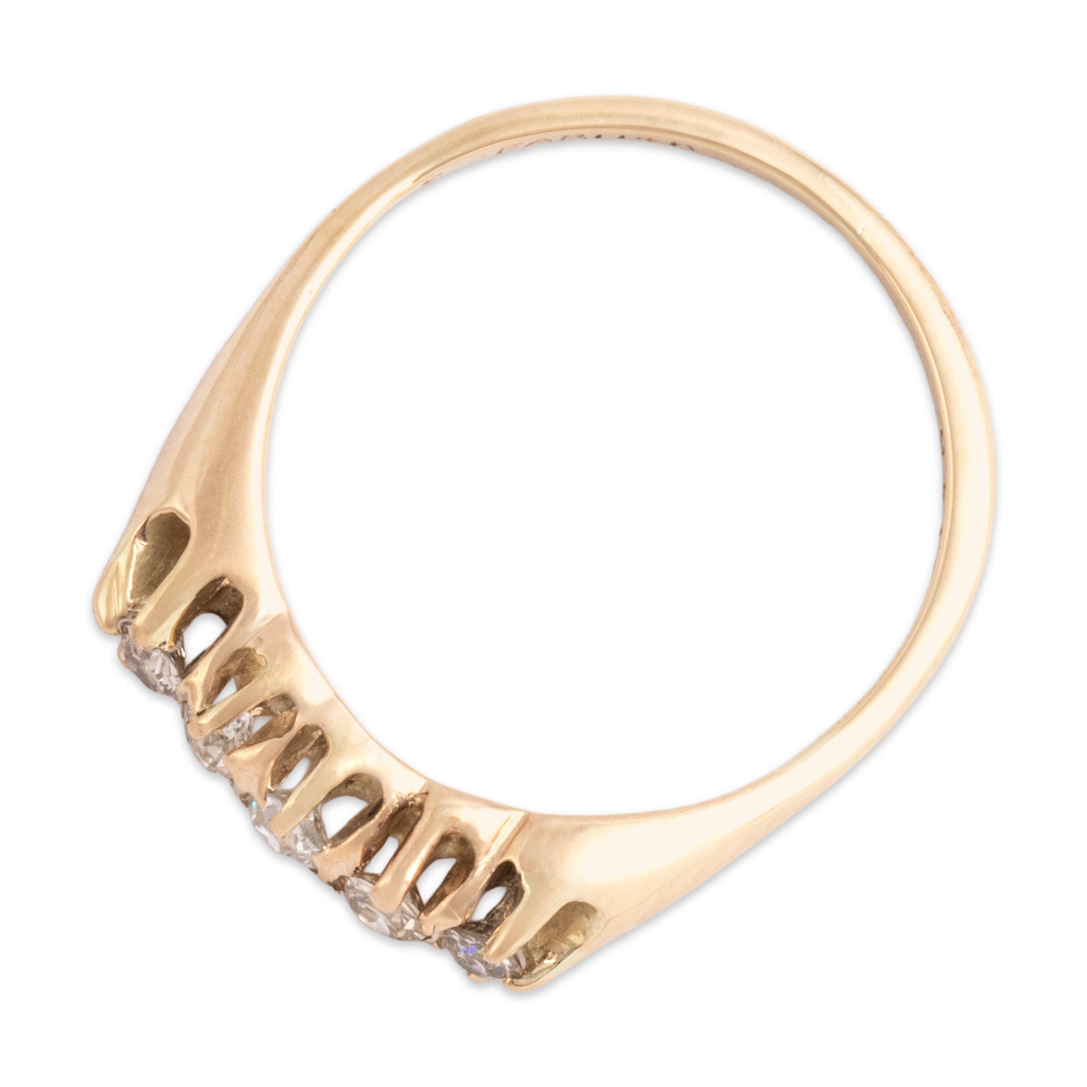 Antique 14k Yellow Gold Old Mine Cut Diamond Bright 5-Stone Buttercup Line Ring - Overall view