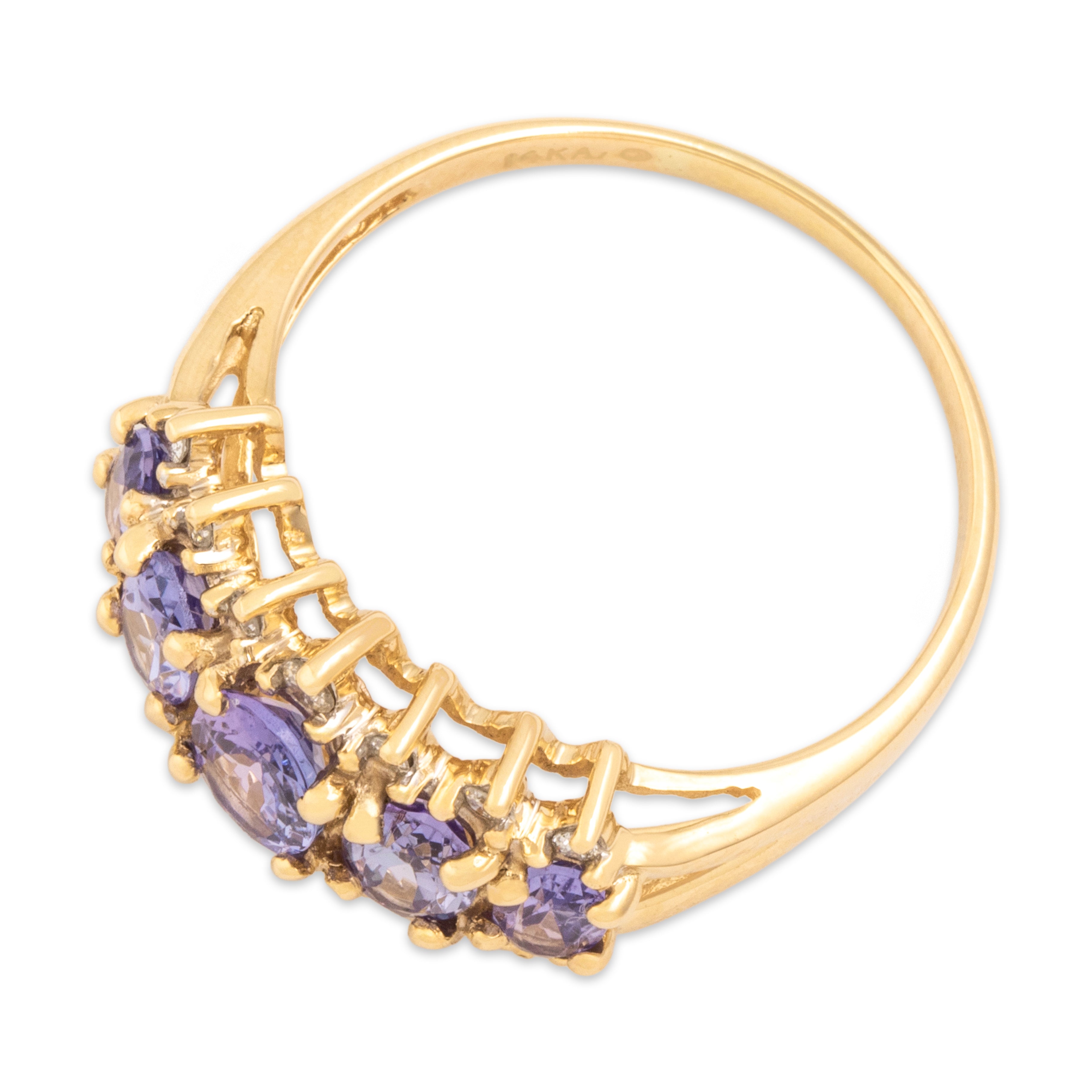 Vintage 14k Yellow Gold 1.8cttw Tanzanite Diamond Pretty Oval Line Ring - Overall view