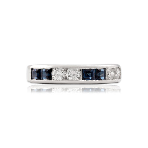 Vintage 14k White Gold .68cttw Blue Sapphire .51cttw Diamond Channel-Set Ring 6.50