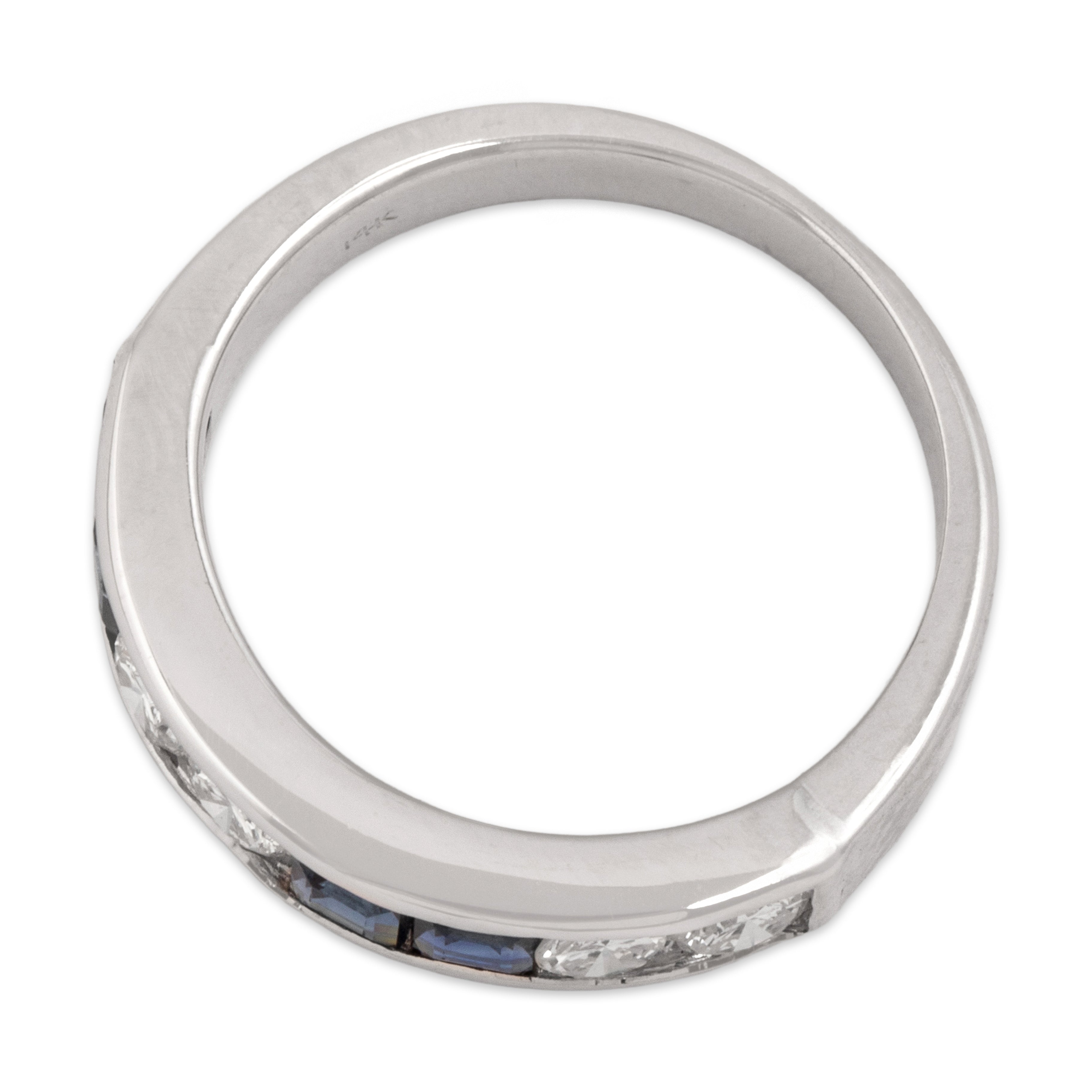 Vintage 14k White Gold .68cttw Blue Sapphire .51cttw Diamond Stupendous Channel-Set Alternating Band Ring - Overall view