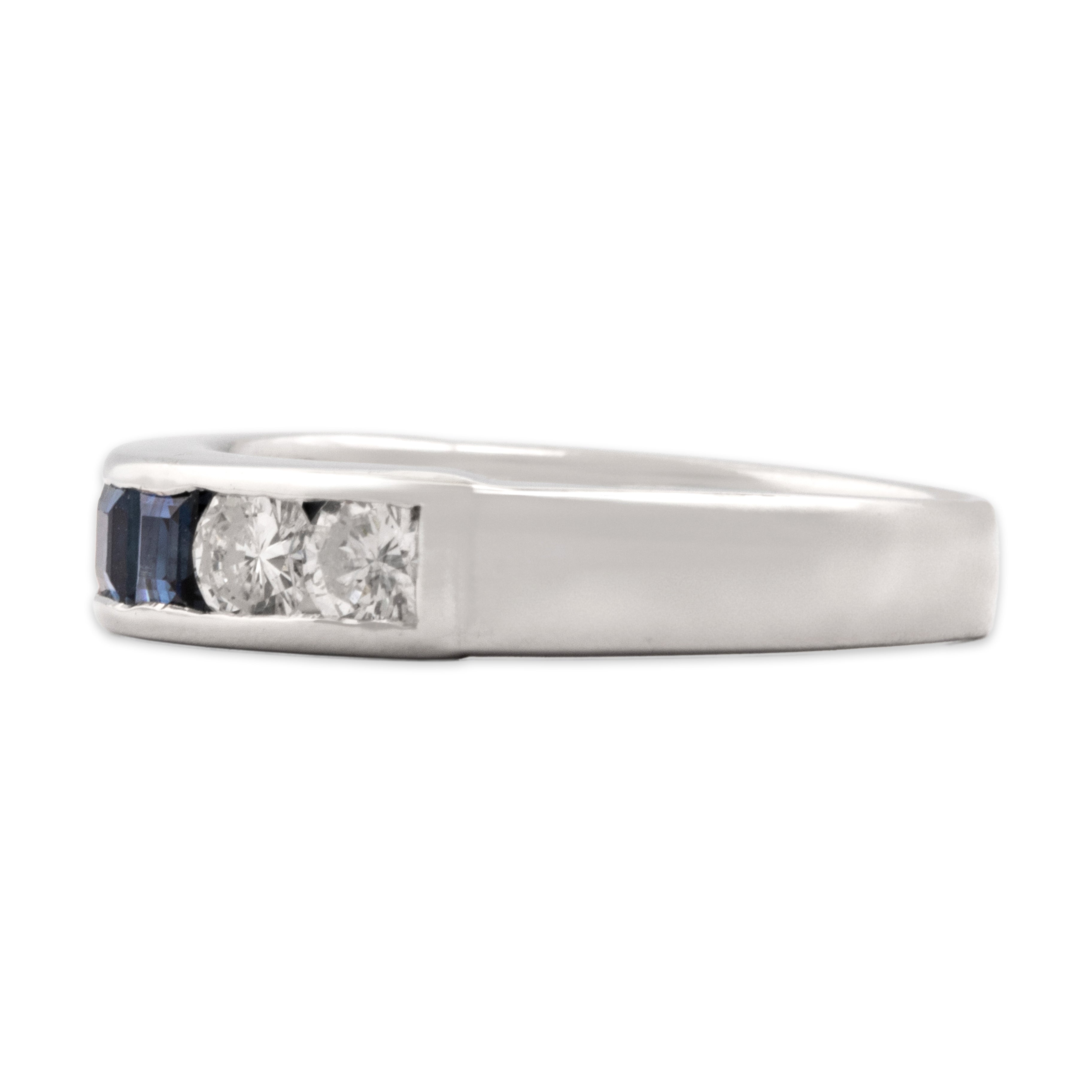 Vintage 14k White Gold .68cttw Blue Sapphire .51cttw Diamond Stupendous Channel-Set Alternating Band Ring - Side view
