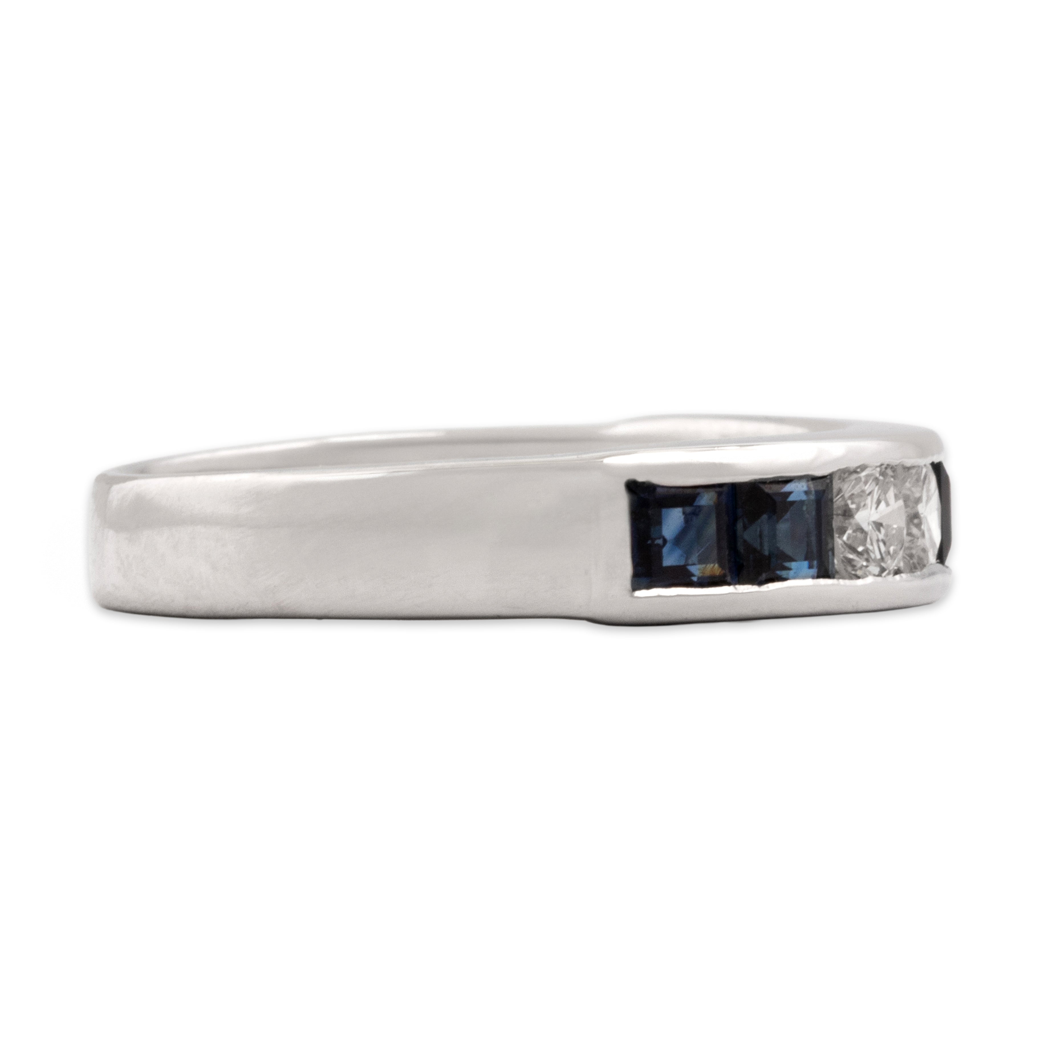 Vintage 14k White Gold .68cttw Blue Sapphire .51cttw Diamond Stupendous Channel-Set Alternating Band Ring - Side view