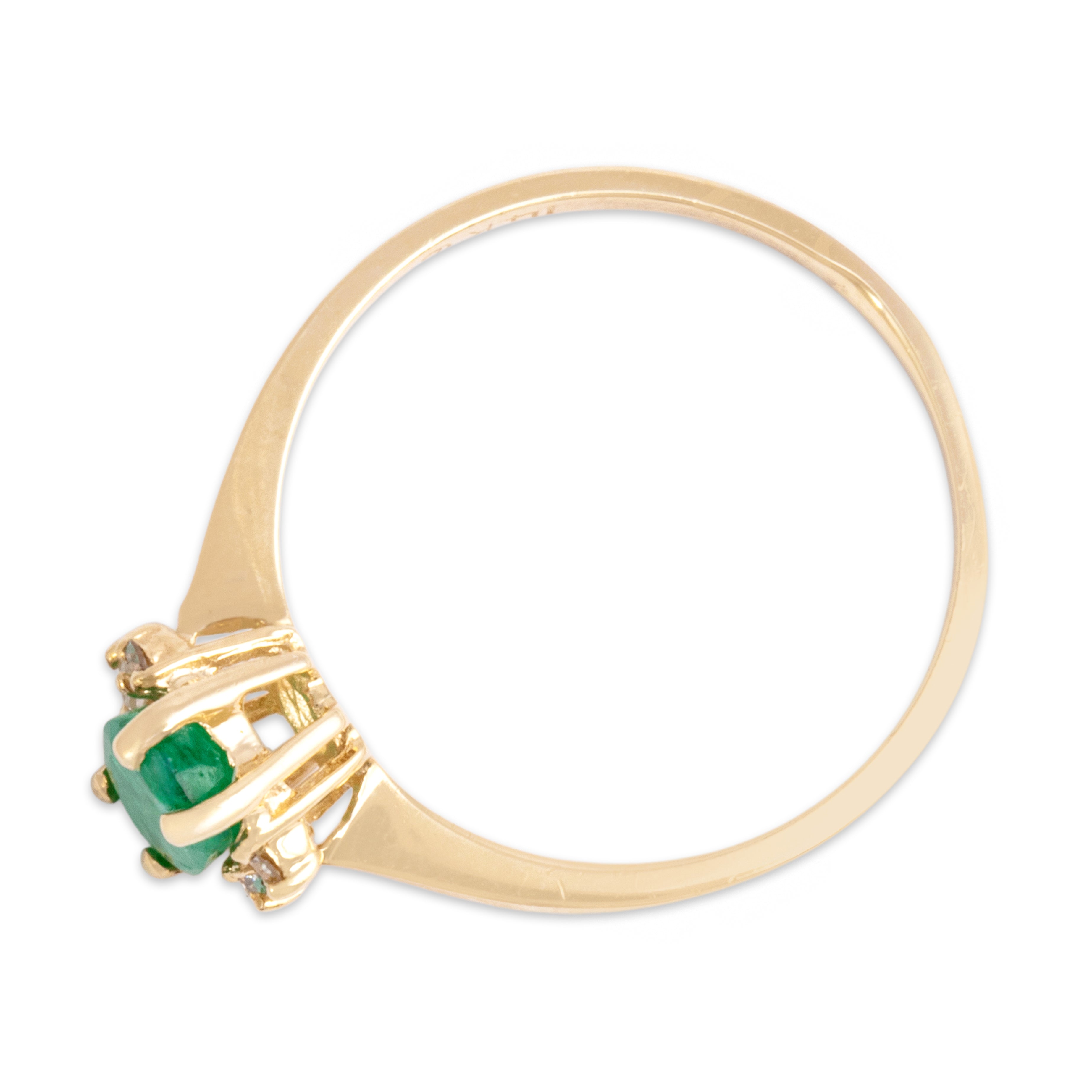 Vintage 14k Yellow Gold Emerald Diamond Duo Accented Oval Ring - Overall view