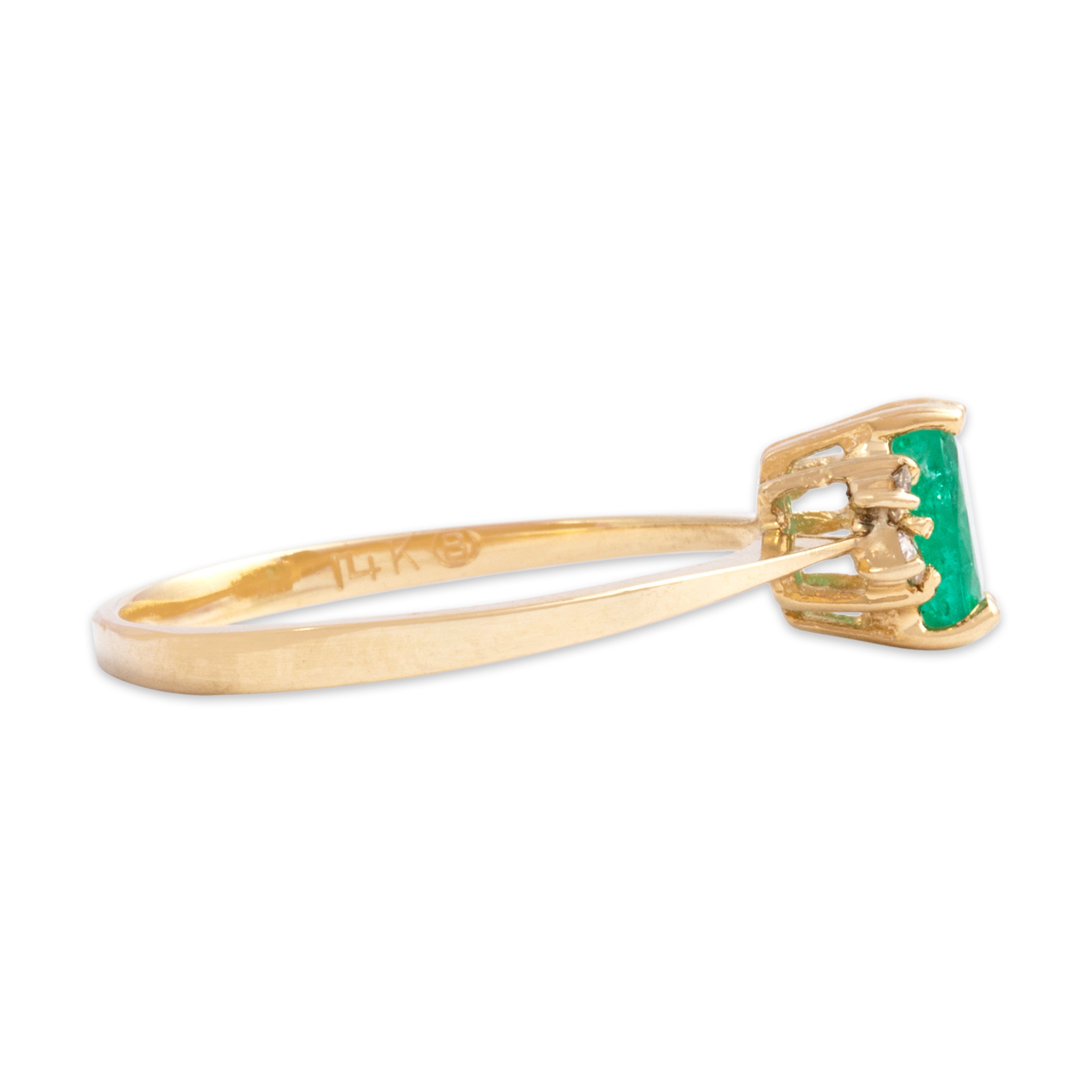 Vintage 14k Yellow Gold Emerald Diamond Duo Accented Oval Ring - Side view