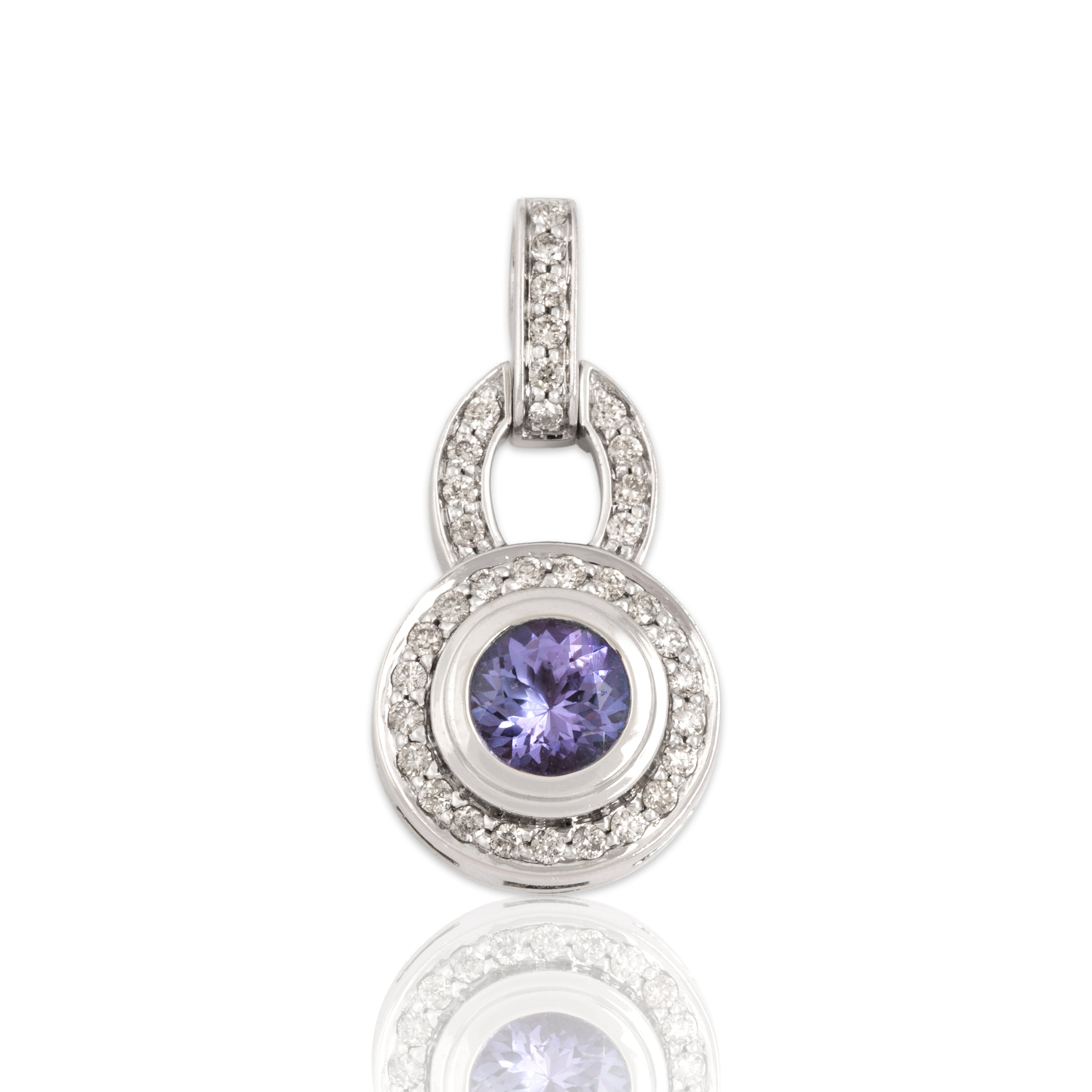 Vintage 14k White Gold .65ct Tanzanite Diamond Chic Geometric Bezel-Set Pendant