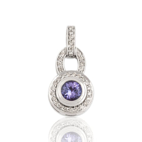 Vintage 14k White Gold .65ct Tanzanite Diamond Chic Geometric Bezel-Set Pendant