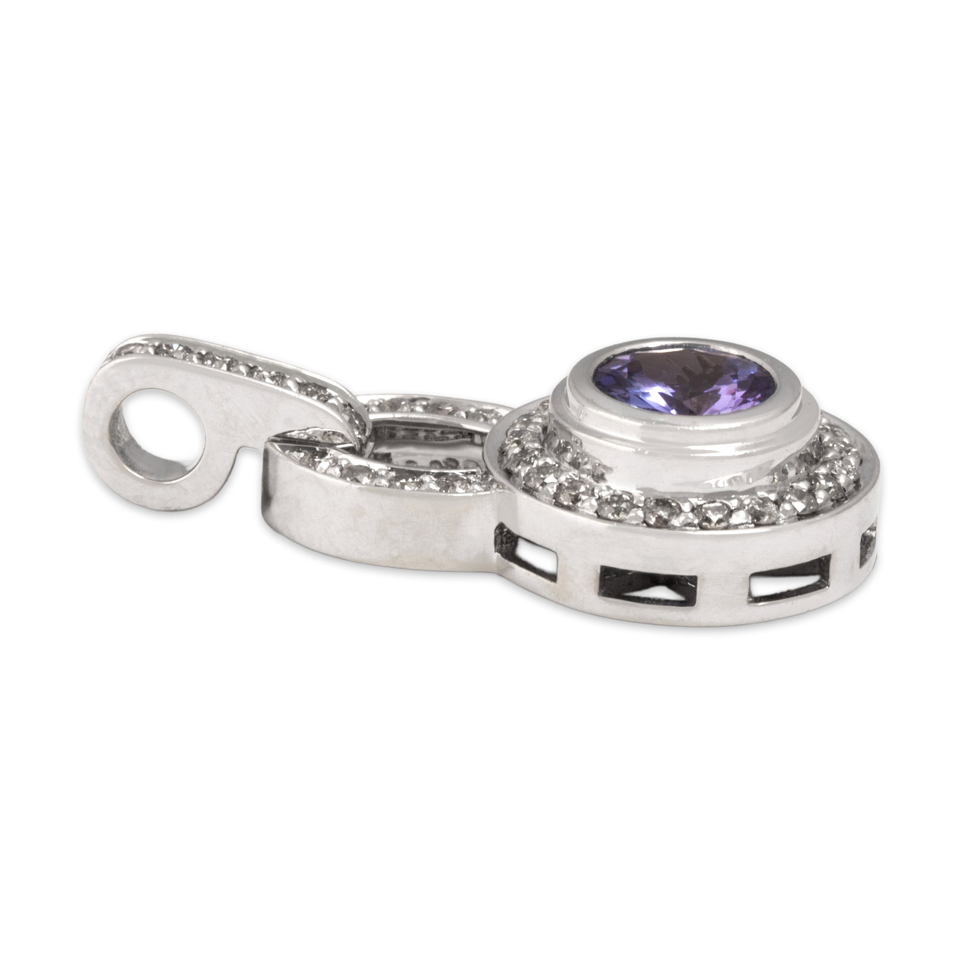 Vintage 14k White Gold .65ct Tanzanite Diamond Chic Geometric Bezel-Set Pendant - Side view