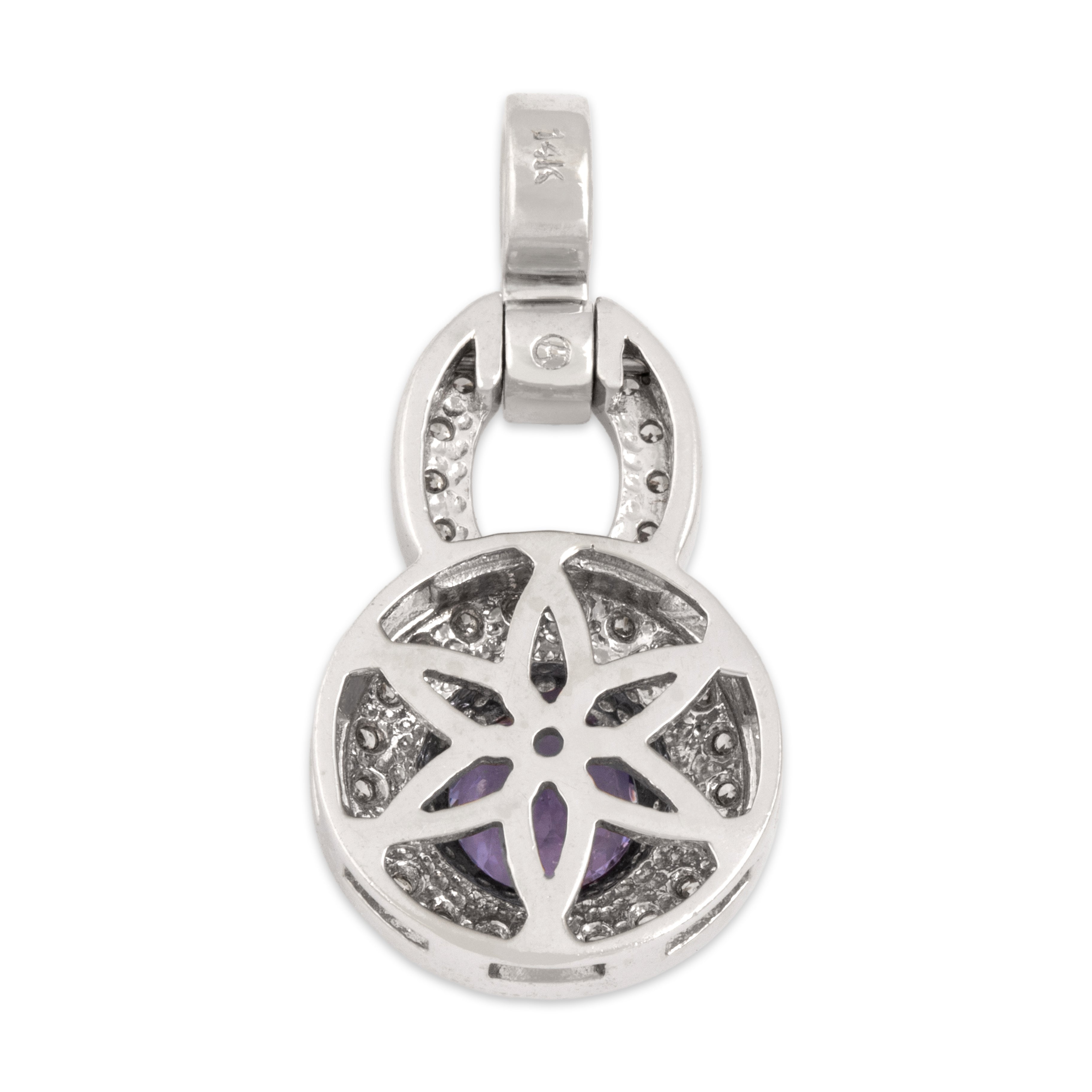 Vintage 14k White Gold .65ct Tanzanite Diamond Chic Geometric Bezel-Set Pendant - Back view