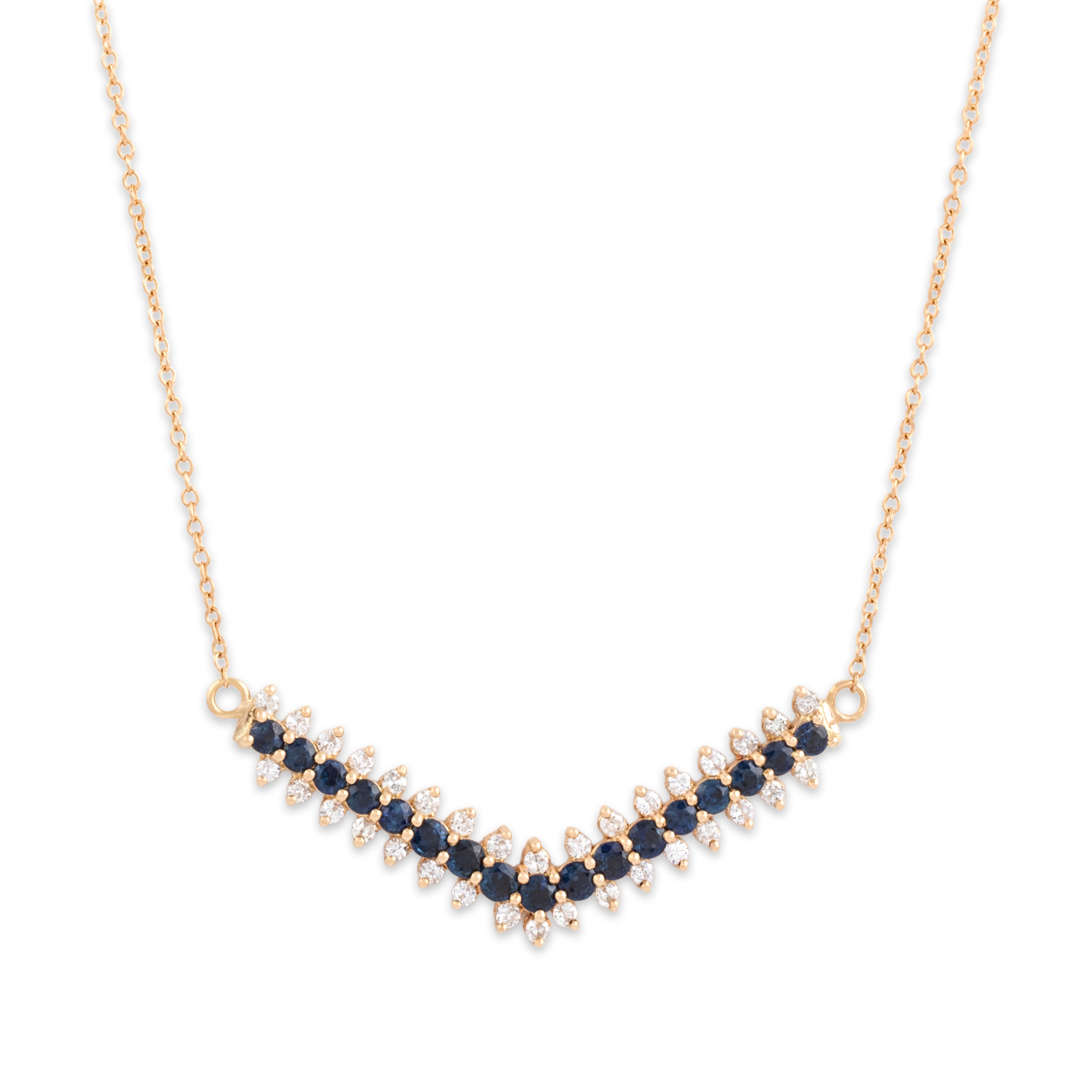 Vintage 14k Yellow Gold 1.36cttw Blue Sapphire .77cttw Diamond Fabulous Sparkling Chevron Necklace - Close-up view