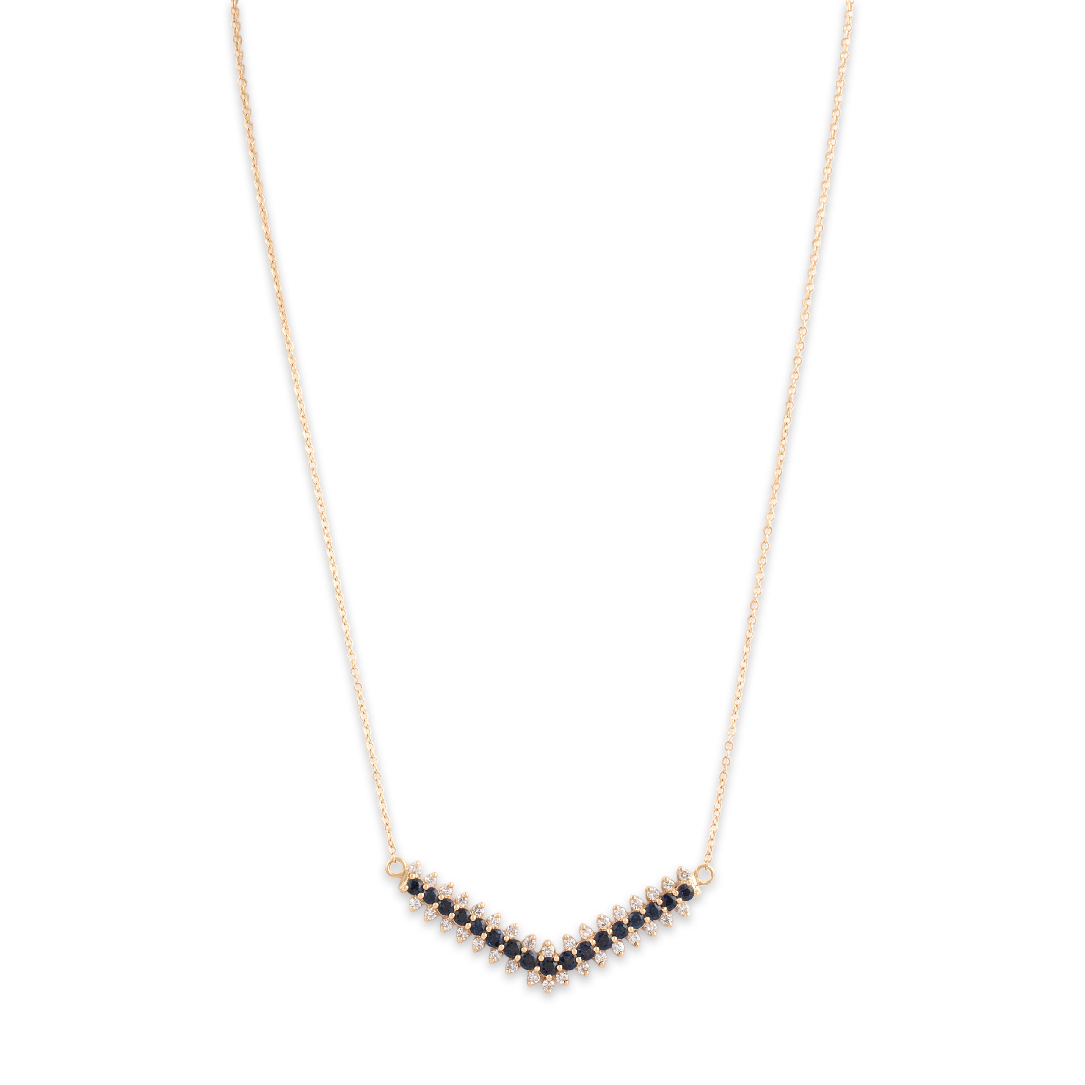 Vintage 14k Yellow Gold 1.36cttw Blue Sapphire .77cttw Diamond Fabulous Sparkling Chevron Necklace - detail view #1