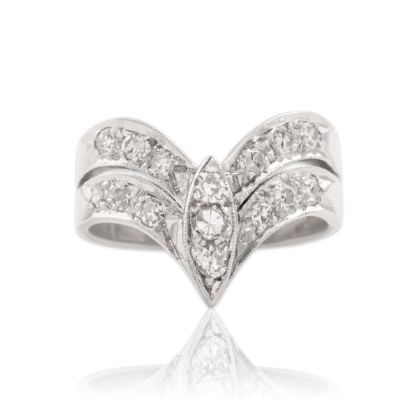 Vintage 14k White Gold Diamond Double Row Chevron Enhancer Band Ring 5.25