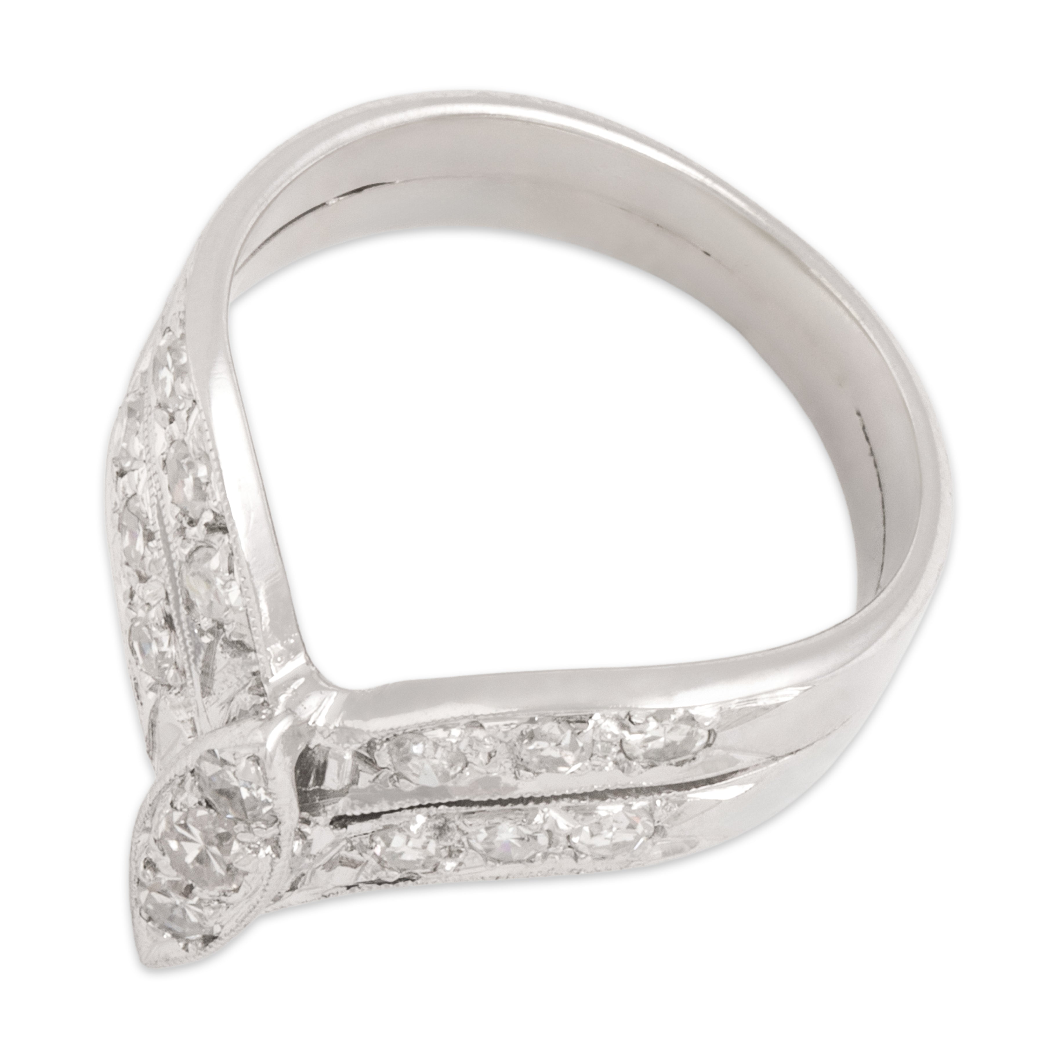 Vintage 14k White Gold Diamond Double Row Chevron Enhancer Band Ring 5.25