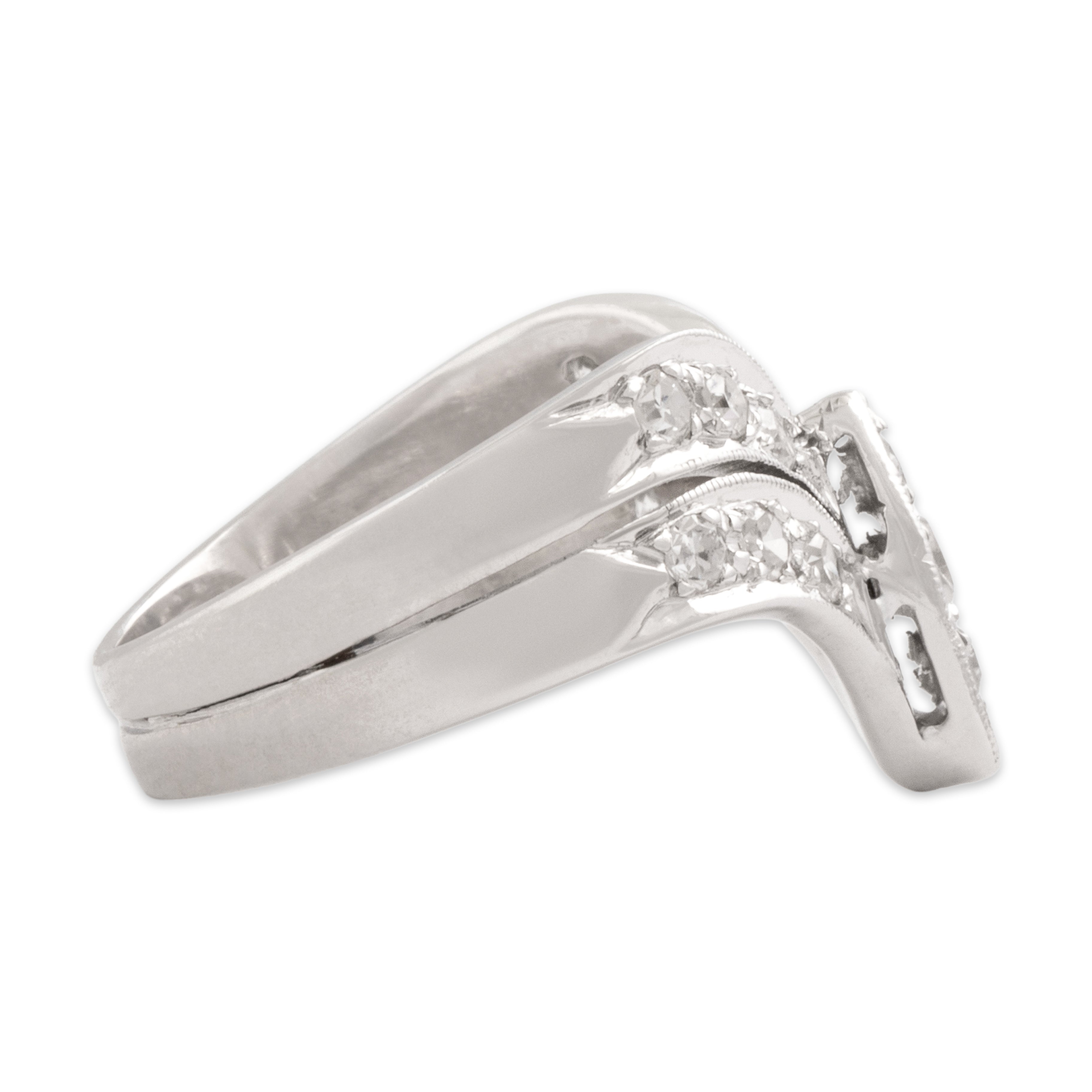 Vintage 14k White Gold Diamond Double Row Chevron Enhancer Band Ring - Side view