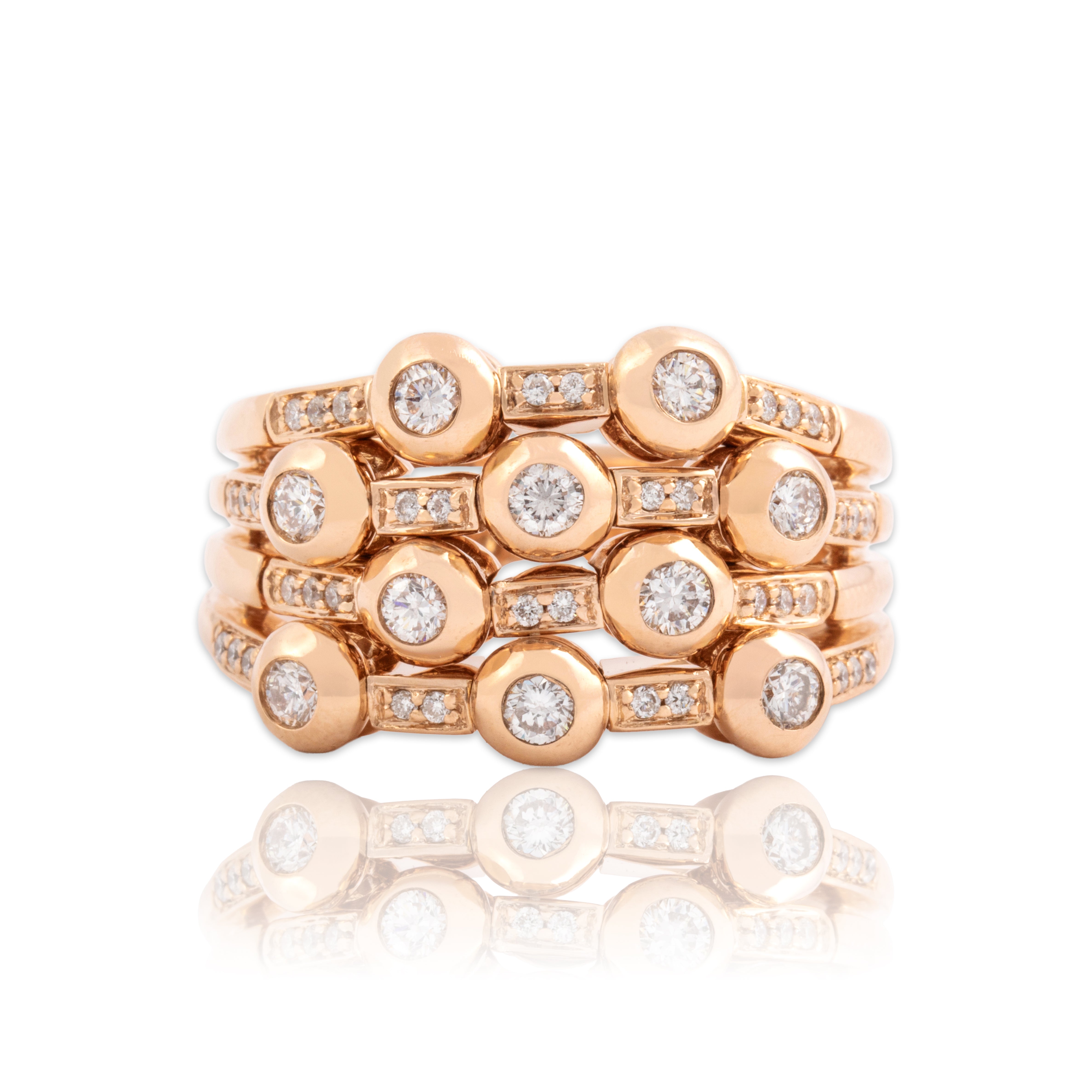 Estate Sonia B Heavy 14k Rose Gold .74cttw Diamond Wide Dazzling Articulated Ring - Close-up view