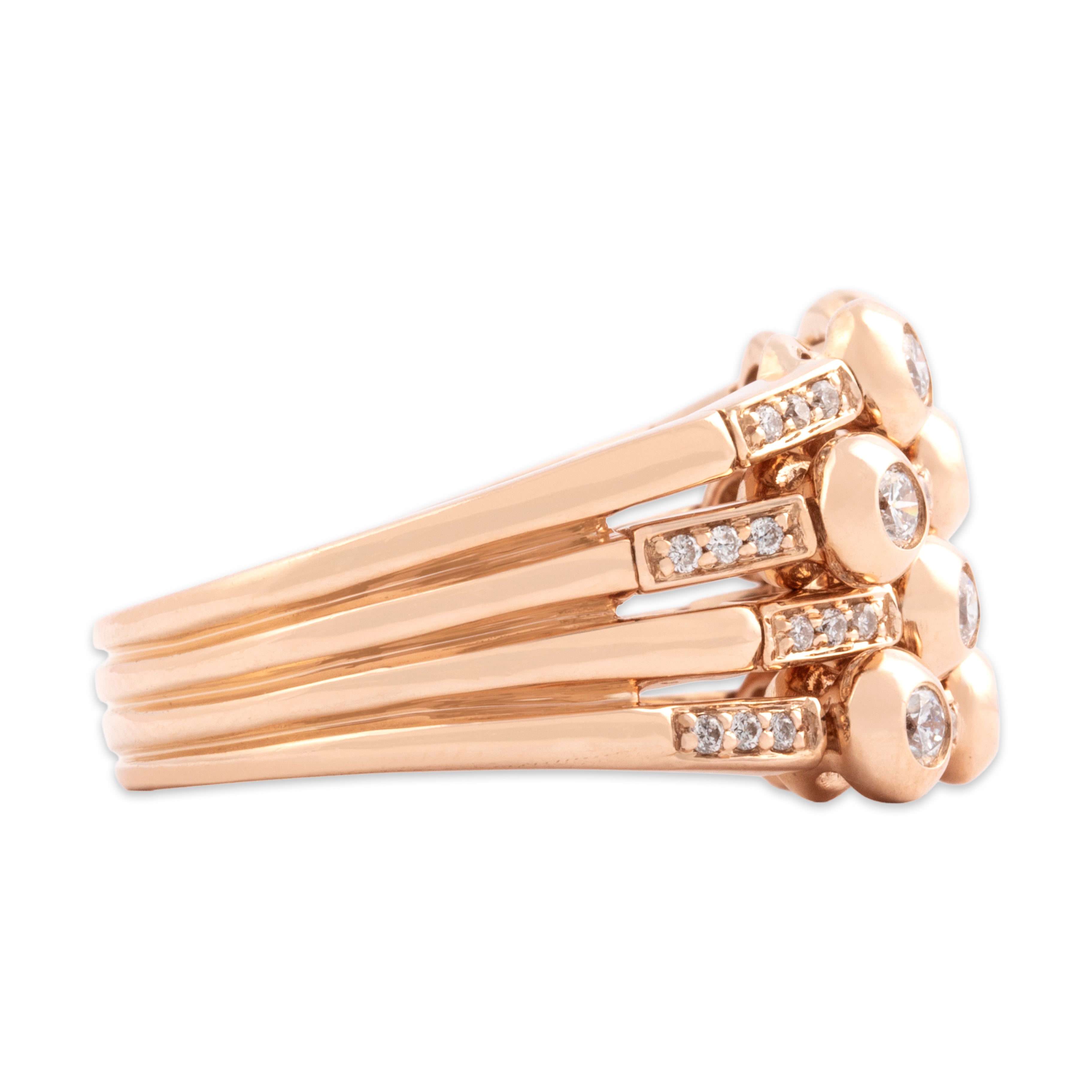 Estate Sonia B Heavy 14k Rose Gold .74cttw Diamond Wide Dazzling Articulated Ring - Side view