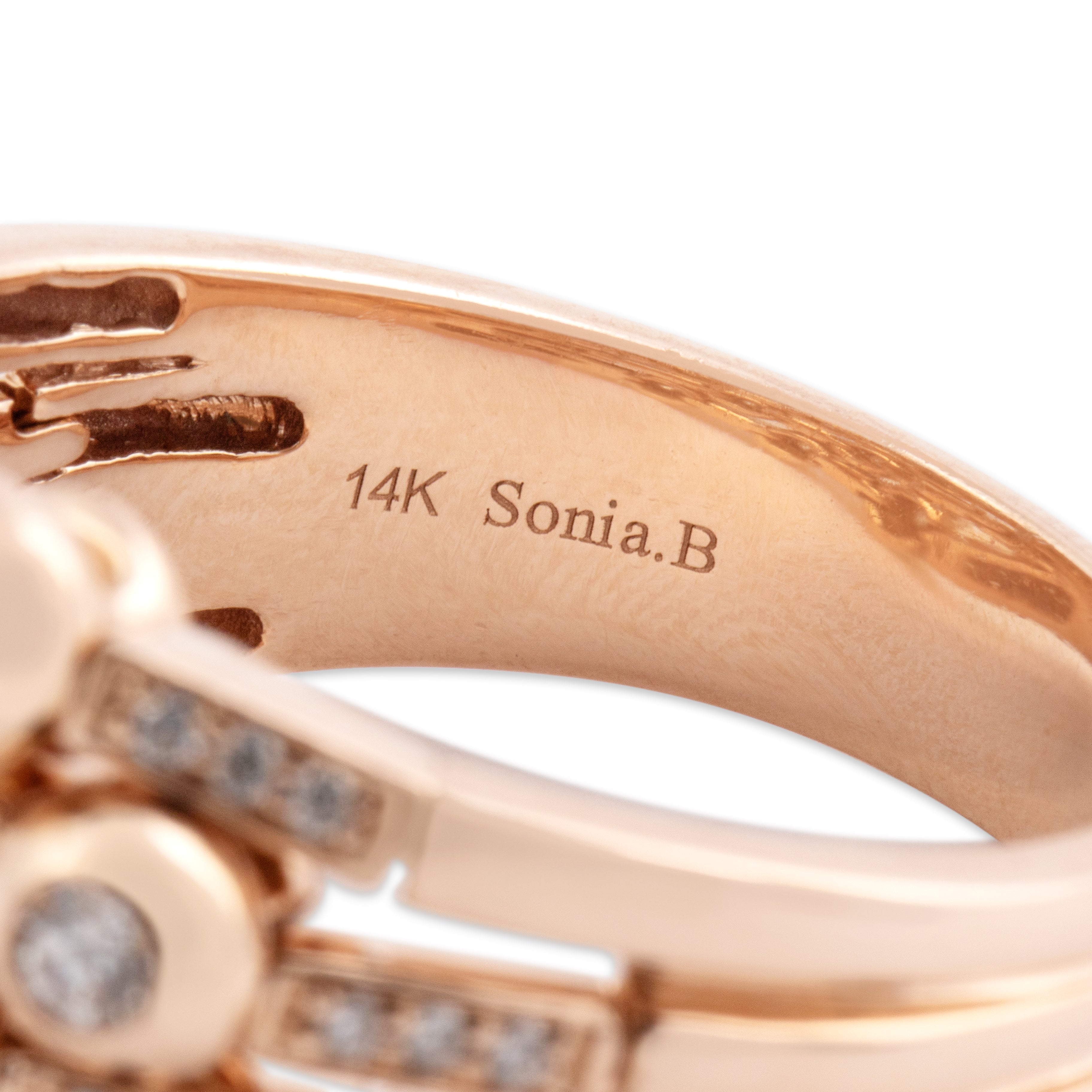 Estate Sonia B Heavy 14k Rose Gold .74cttw Diamond Wide Dazzling Articulated Ring - Hallmark view