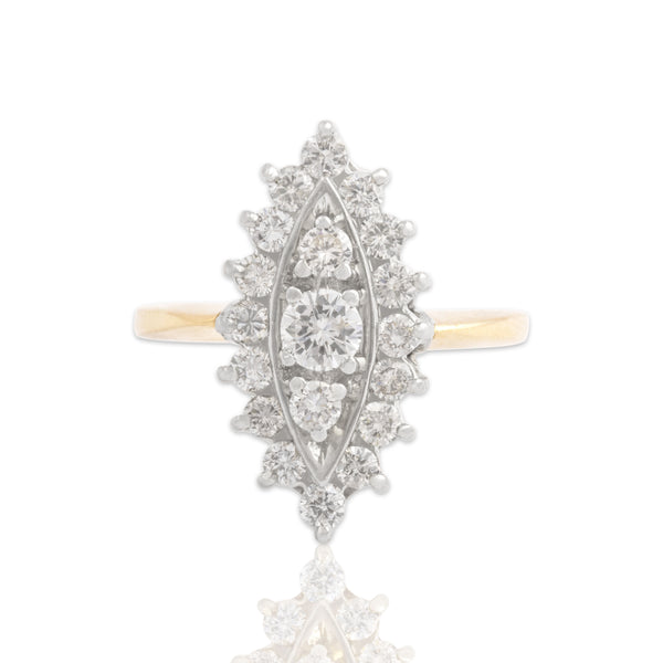 Vintage 14k Yellow & White Gold .85cttw Diamond Dazzling Navette Ring 6.75