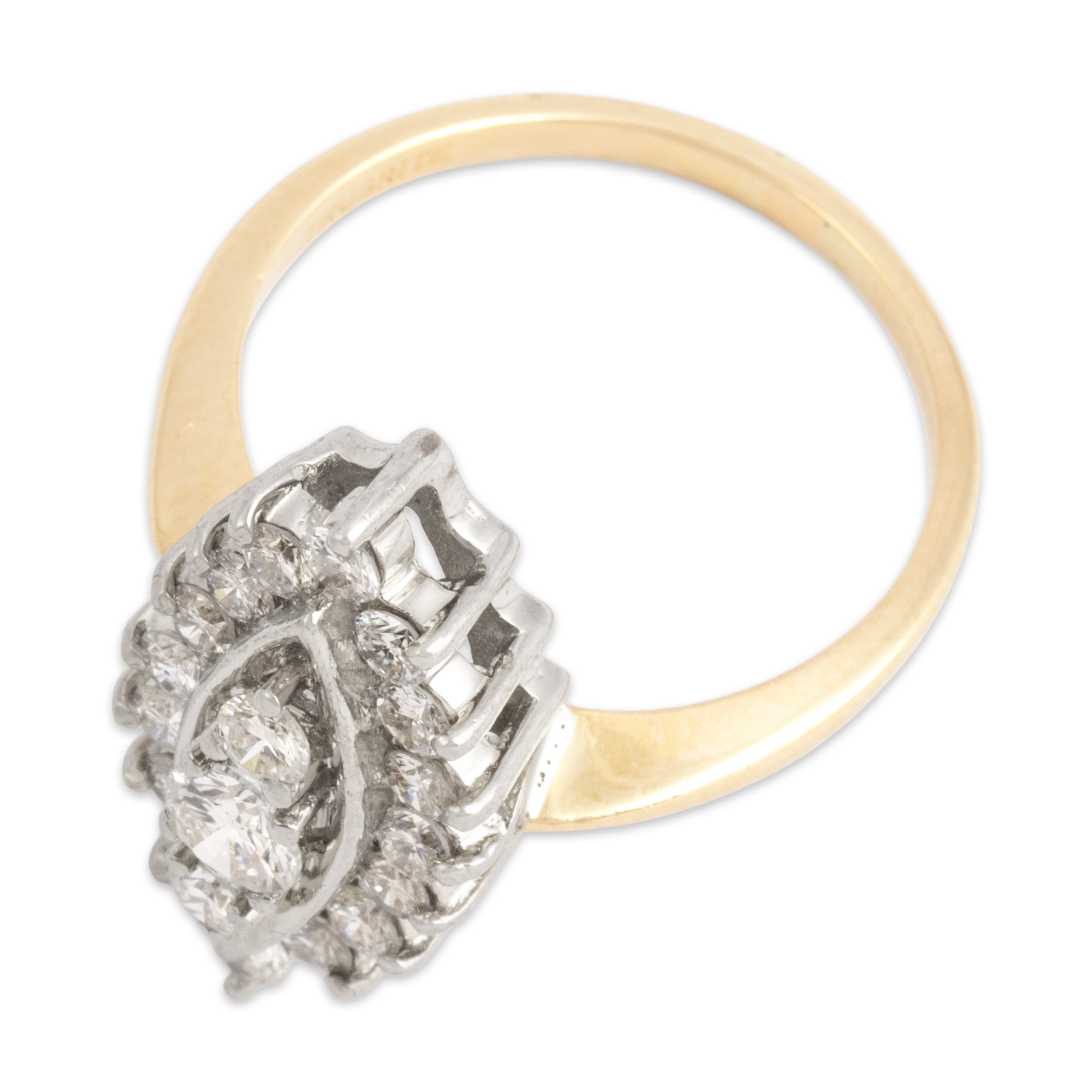 Vintage 14k Yellow & White Gold .85cttw Diamond Dazzling Navette Ring - Overall view