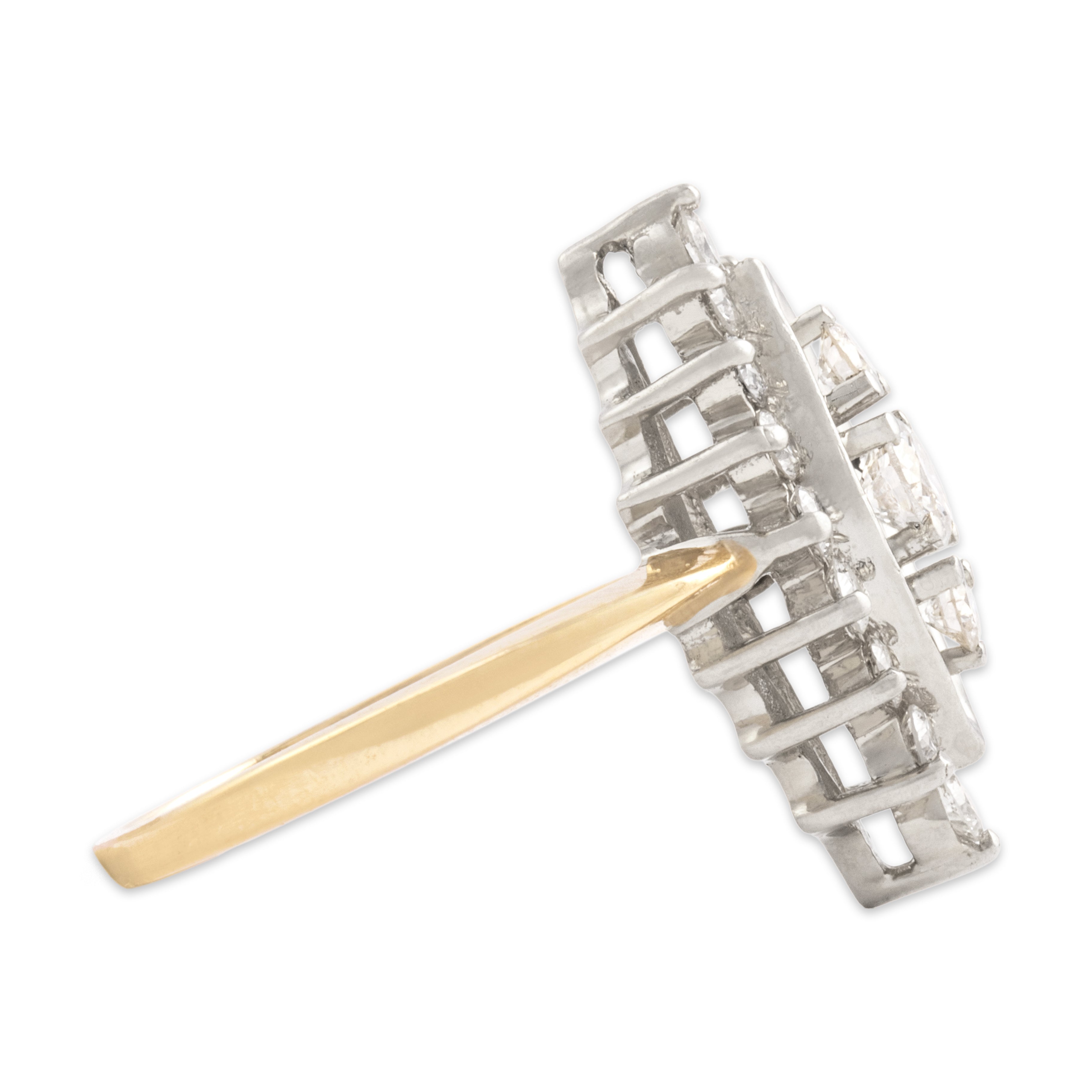 Vintage 14k Yellow & White Gold .85cttw Diamond Dazzling Navette Ring - Side view