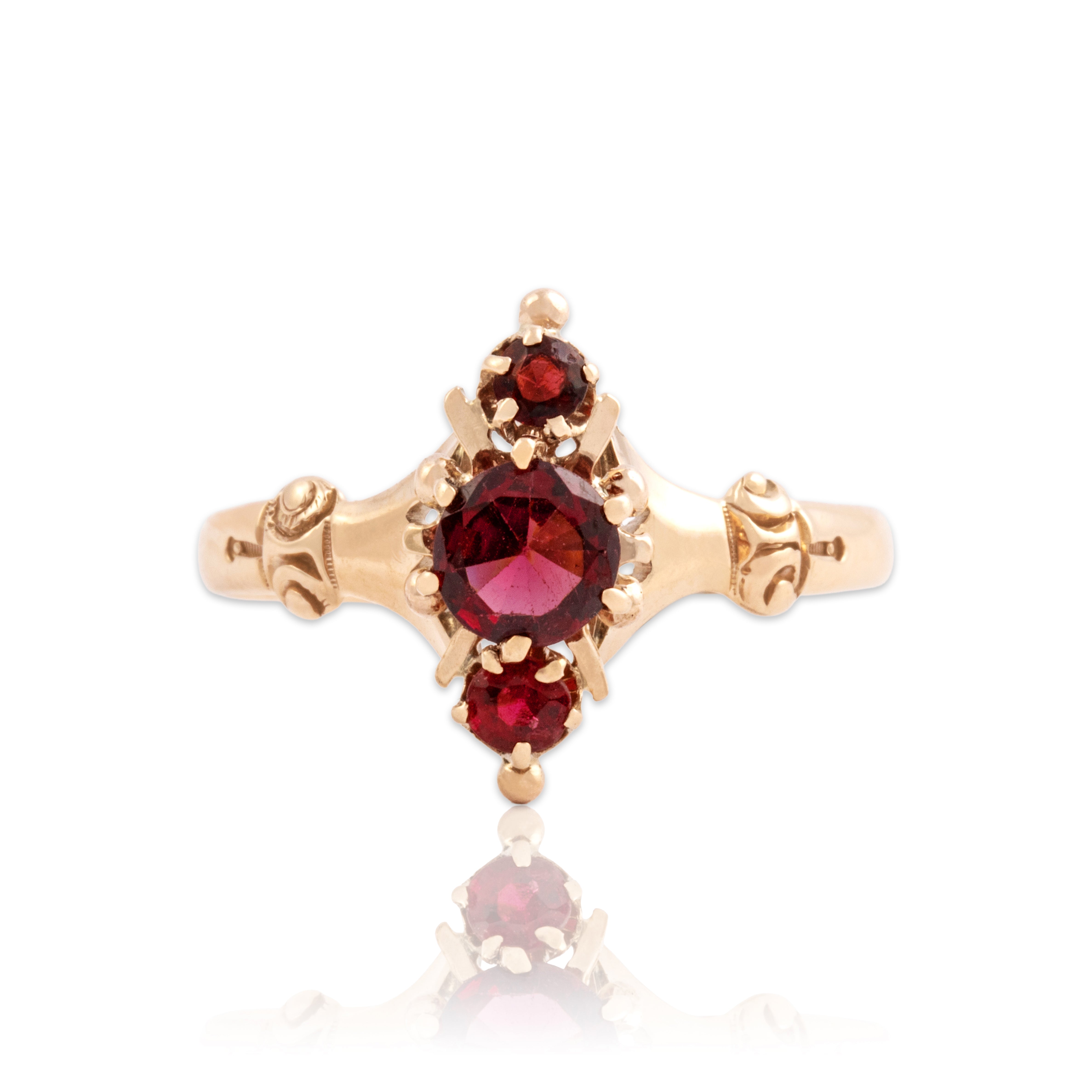 Antique Victorian 10k Rosy Yellow Gold Pink Garnet & Garnet Glass Doublet Ring 8.00