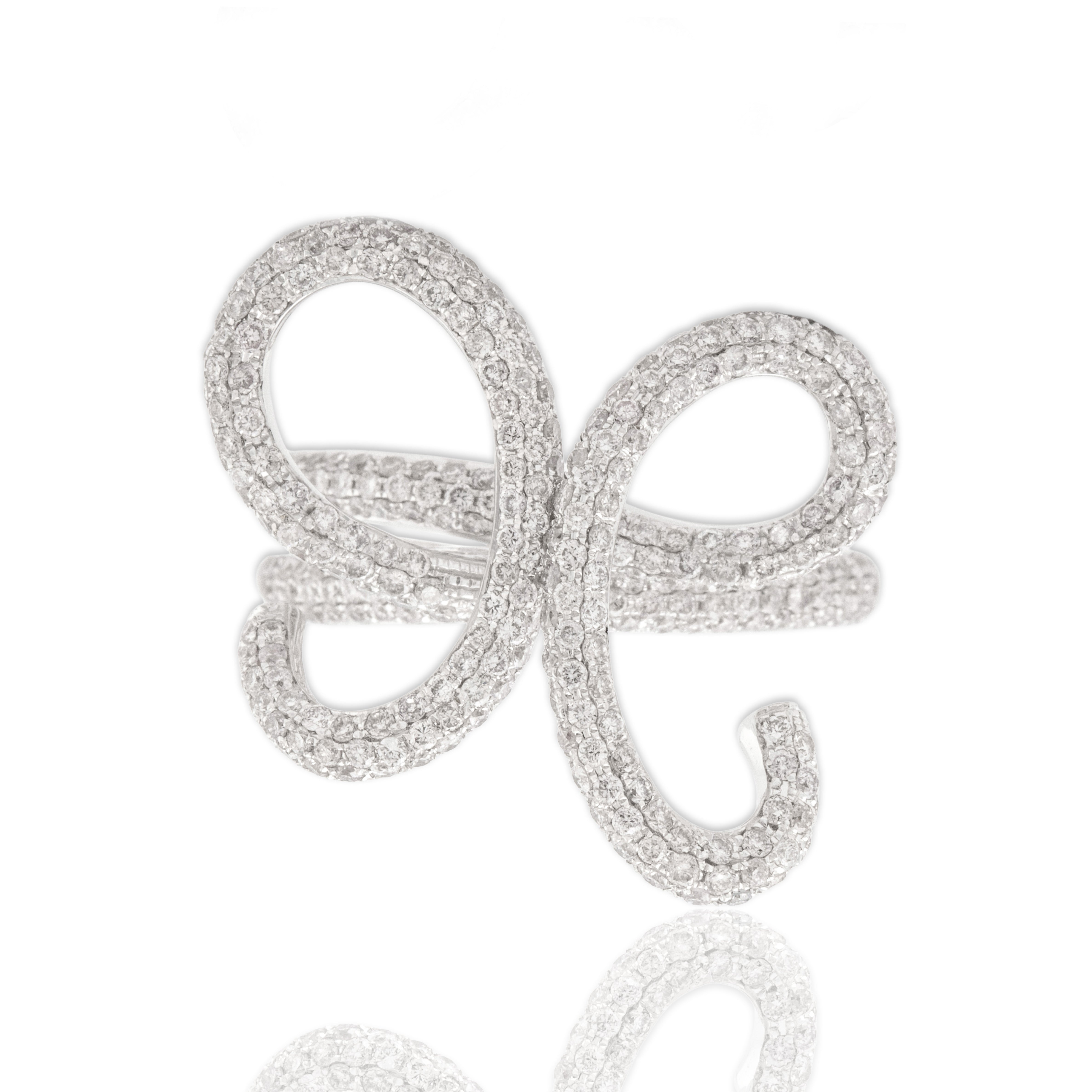 Estate 18k White Gold 1.42cttw Diamond Dazzling Freeform Bow Ring 6.25