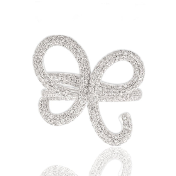 Estate 18k White Gold 1.42cttw Diamond Dazzling Freeform Bow Ring 6.25