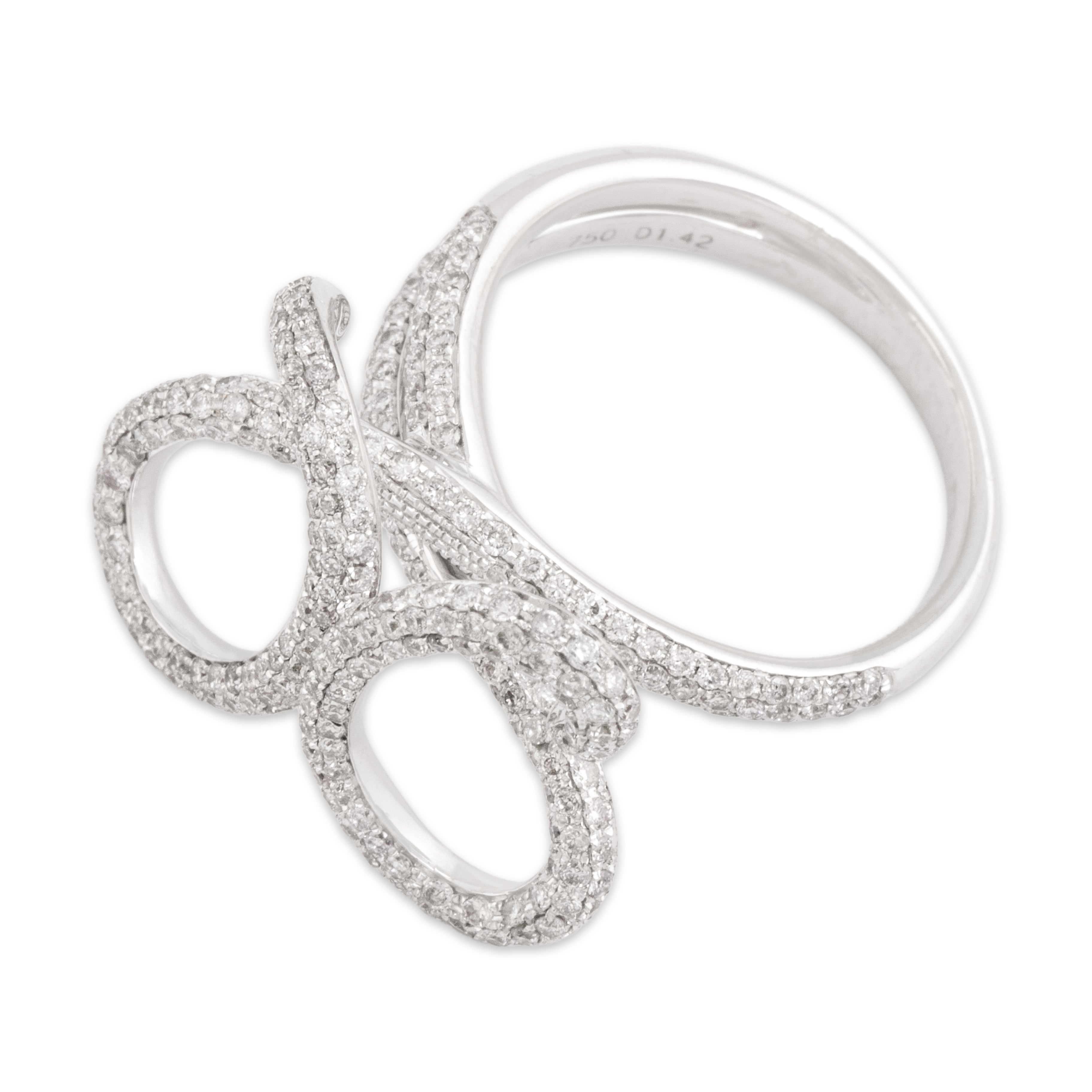 Estate 18k White Gold [Custom Carat] Dazzling Freeform Bow Ring - Overall view