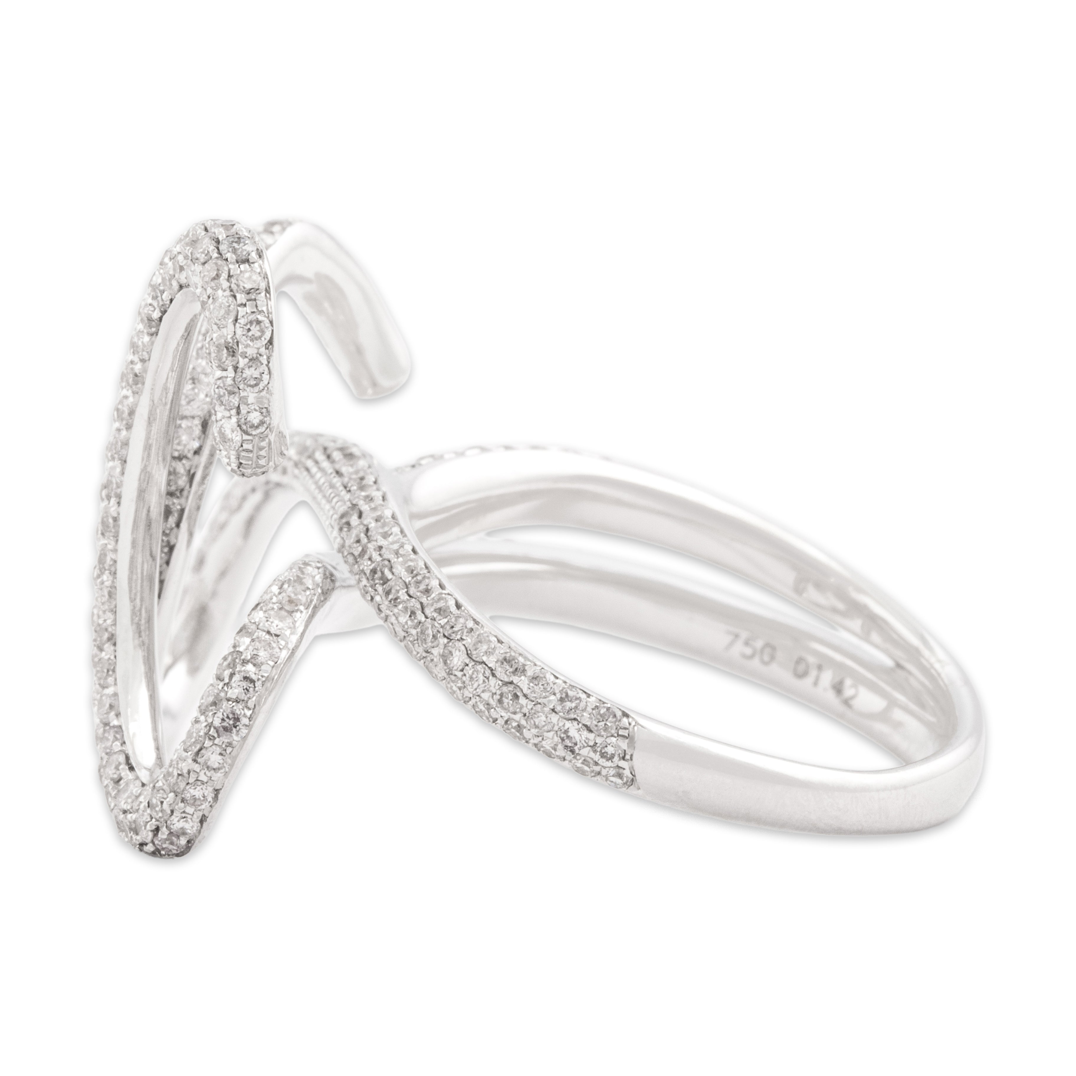 Estate 18k White Gold [Custom Carat] Dazzling Freeform Bow Ring - Side view