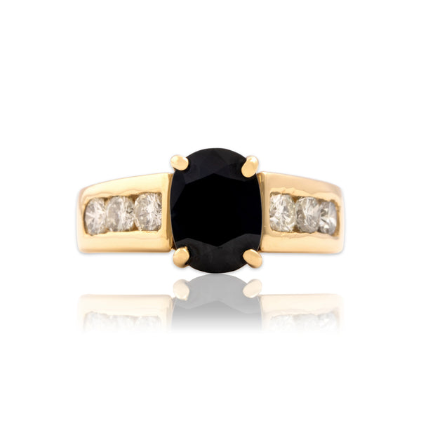 Vintage 14k Yellow Gold 1.71ct Dark Blue Sapphire .53cttw Diamond Ring 6.50