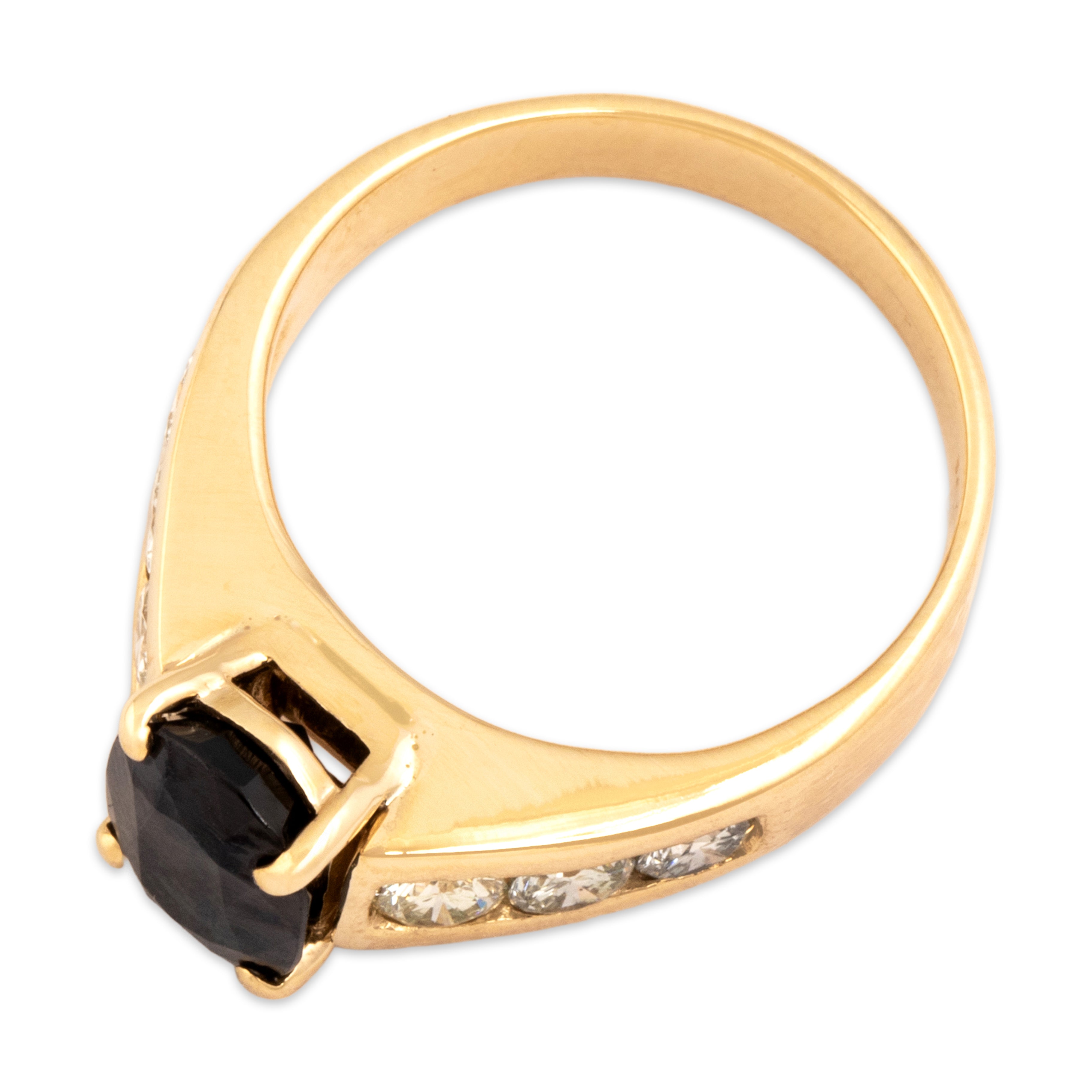 Vintage 14k Yellow Gold 1.71ct Dark Blue Sapphire .53cttw Diamond Dazzling Channel Shoulder Ring - Overall view