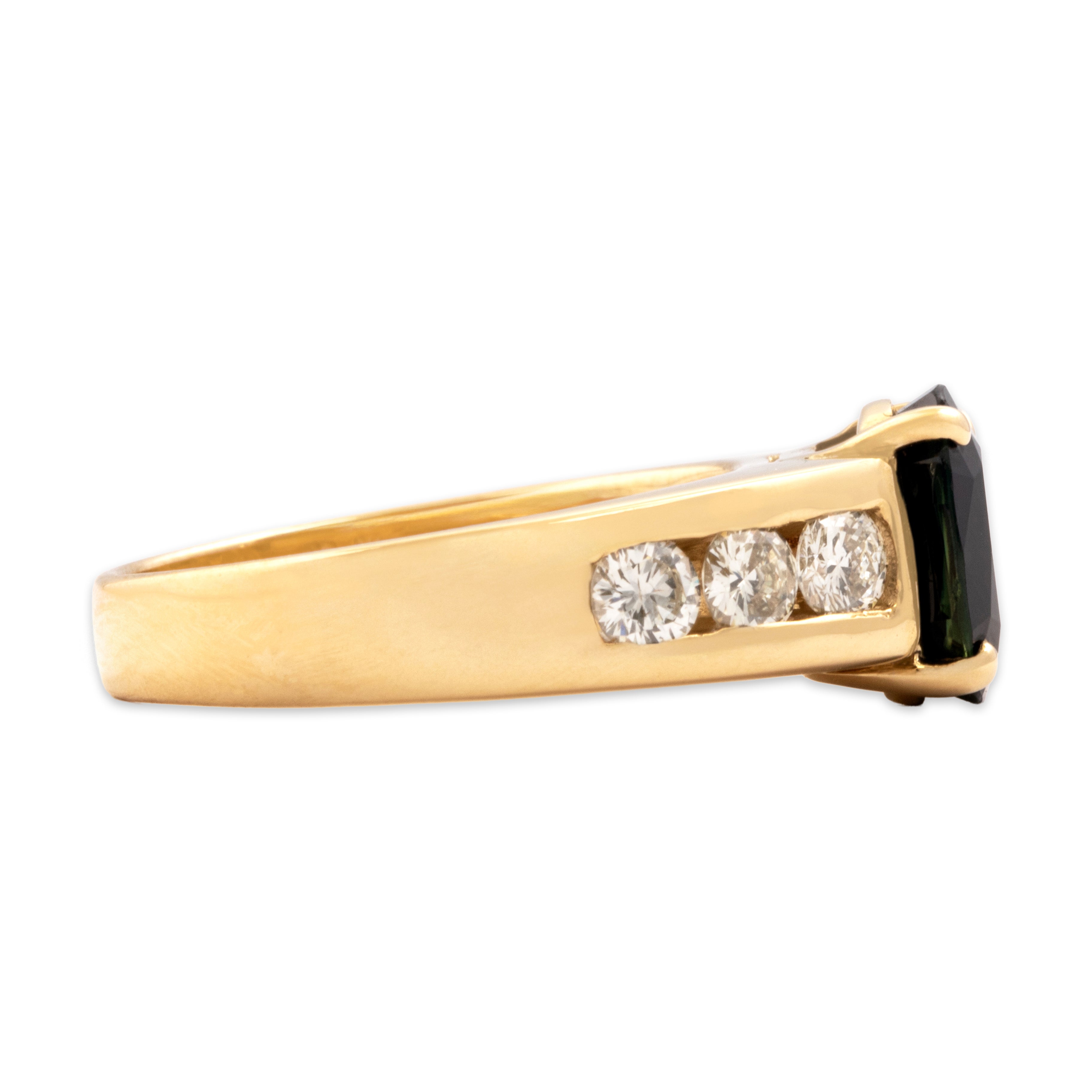 Vintage 14k Yellow Gold 1.71ct Dark Blue Sapphire .53cttw Diamond Dazzling Channel Shoulder Ring - Side view