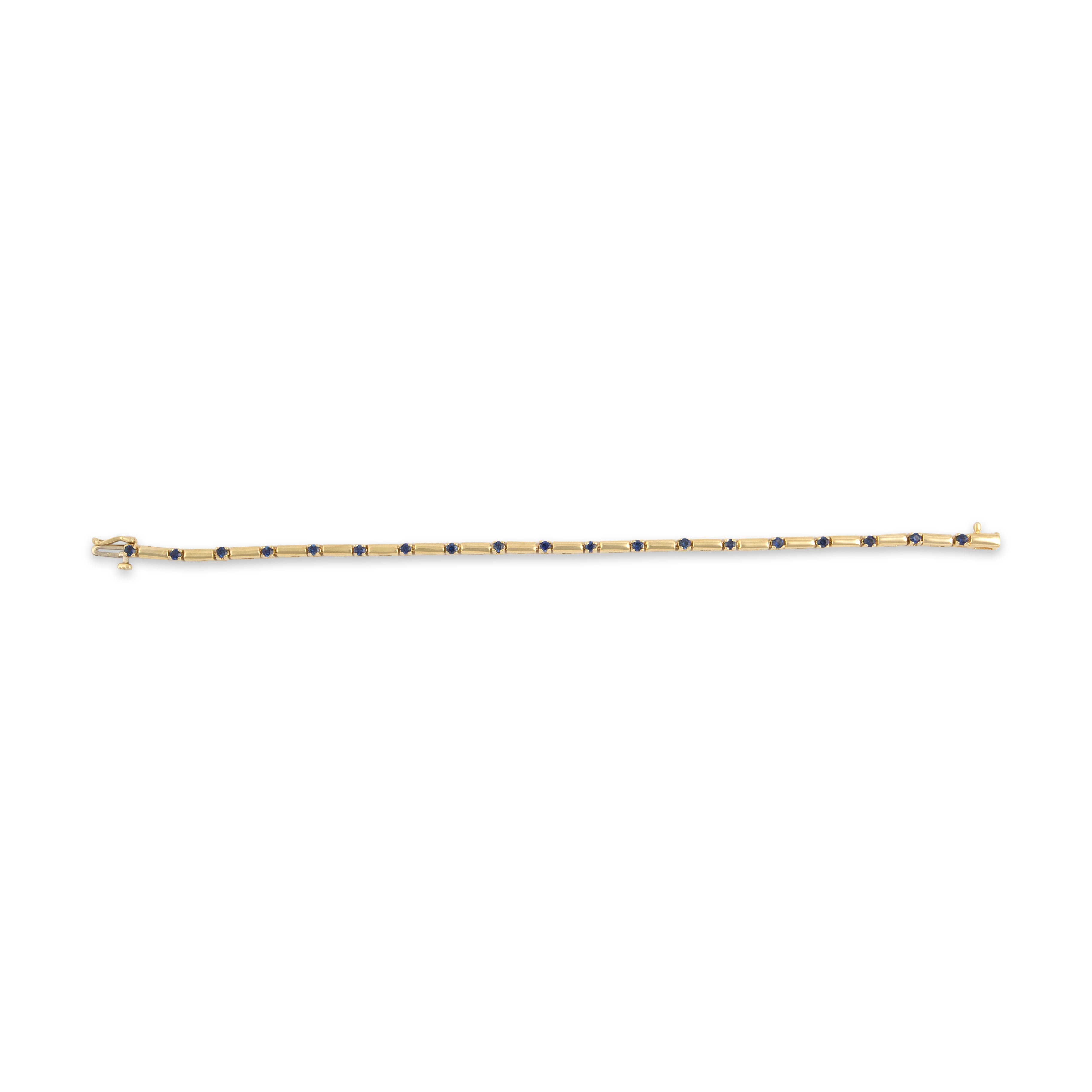 Vintage 14k Yellow Gold .76cttw Blue Sapphire Vibrant Bar Link Station Bracelet - Overall view
