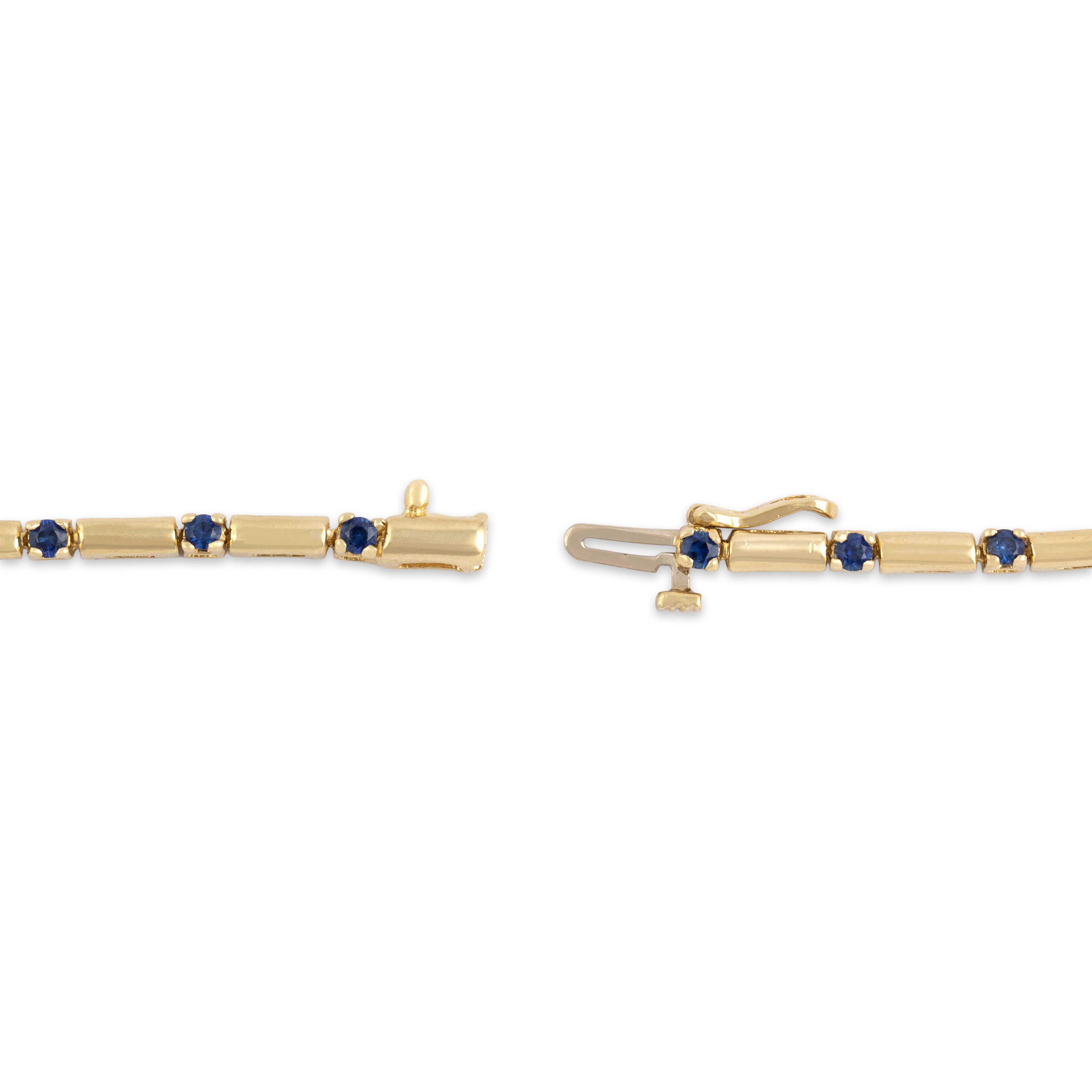 Vintage 14k Yellow Gold .76cttw Blue Sapphire Vibrant Bar Link Station Bracelet - clasp view