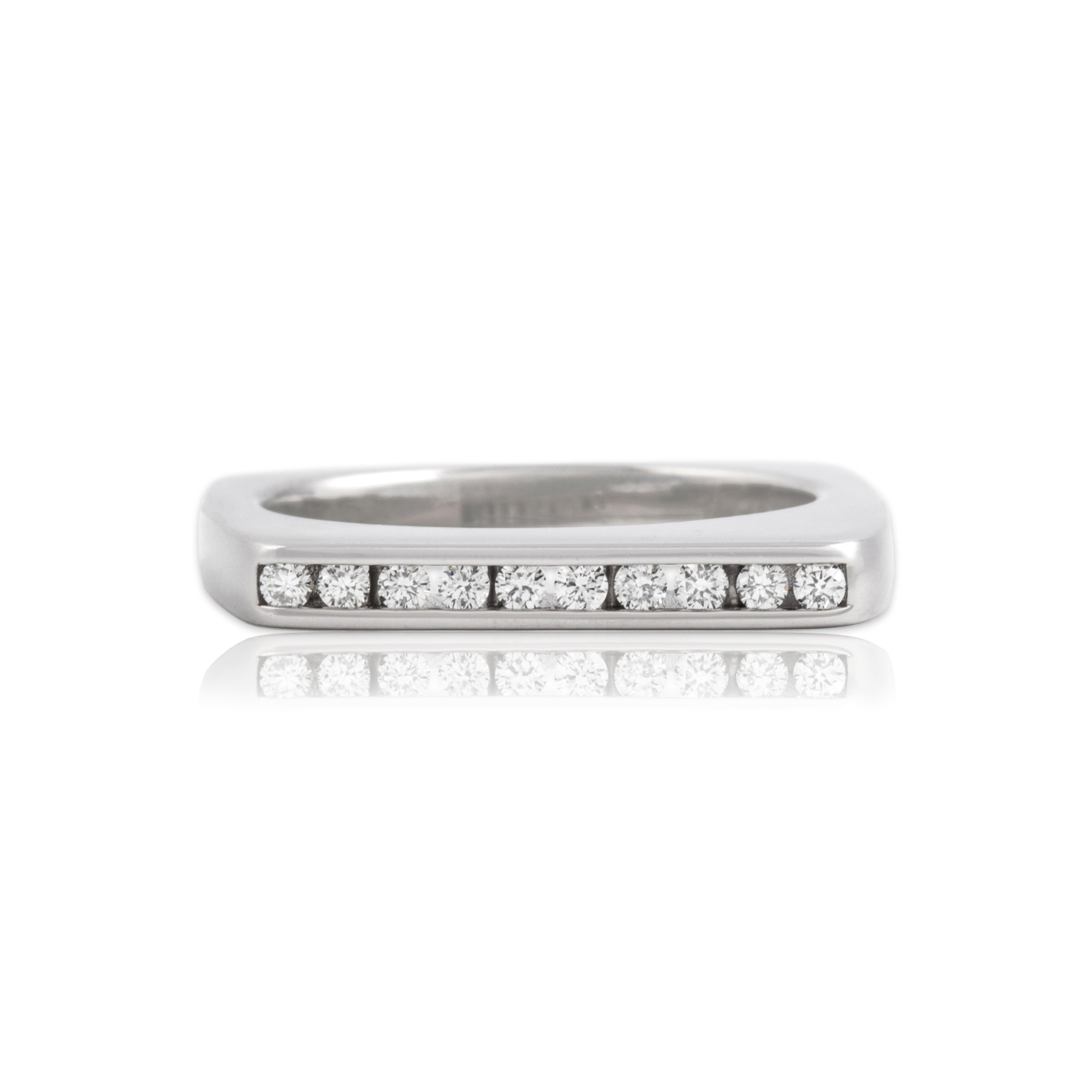 Estate 14k White Gold [Custom Carat] Funky Channel Bar Ring - Close-up view