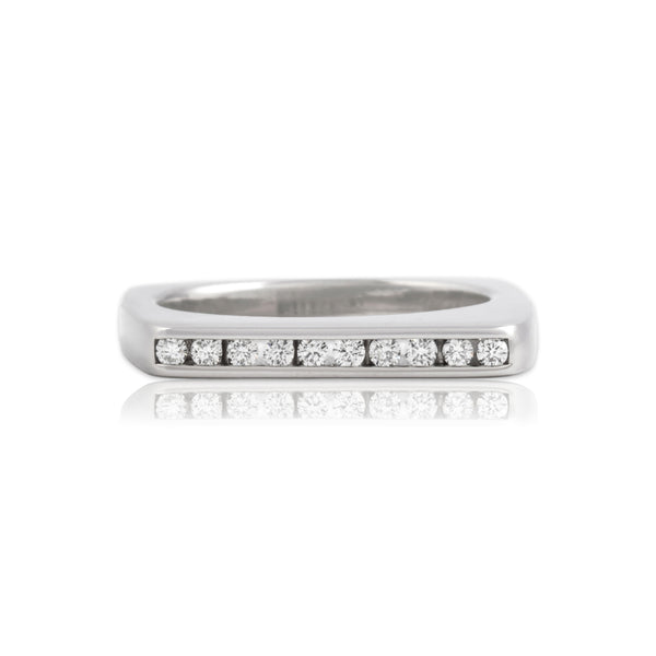 Estate 14k White Gold .172cttw Diamond Funky Channel Bar Ring 7.00
