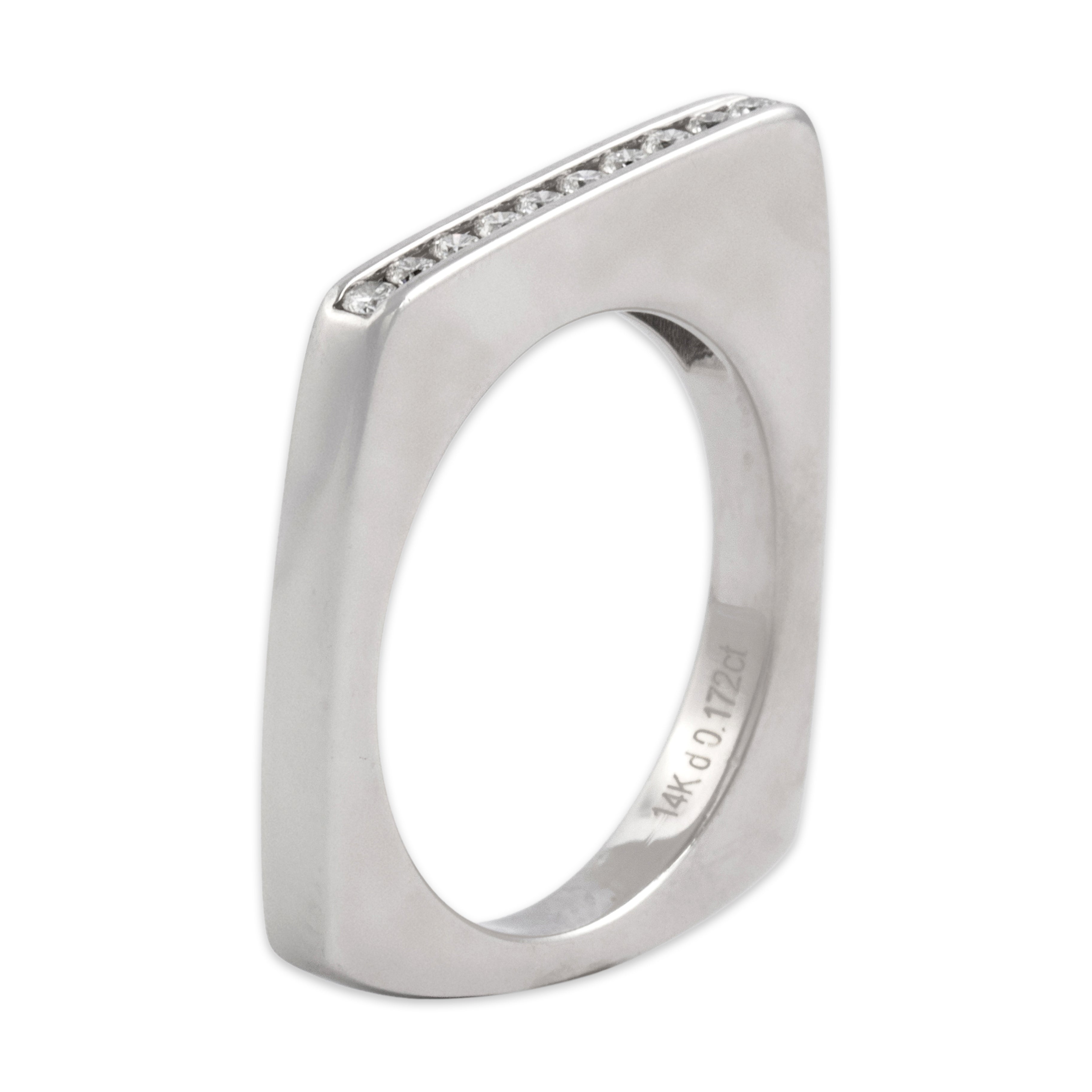 Estate 14k White Gold [Custom Carat] Funky Channel Bar Ring - Overall view