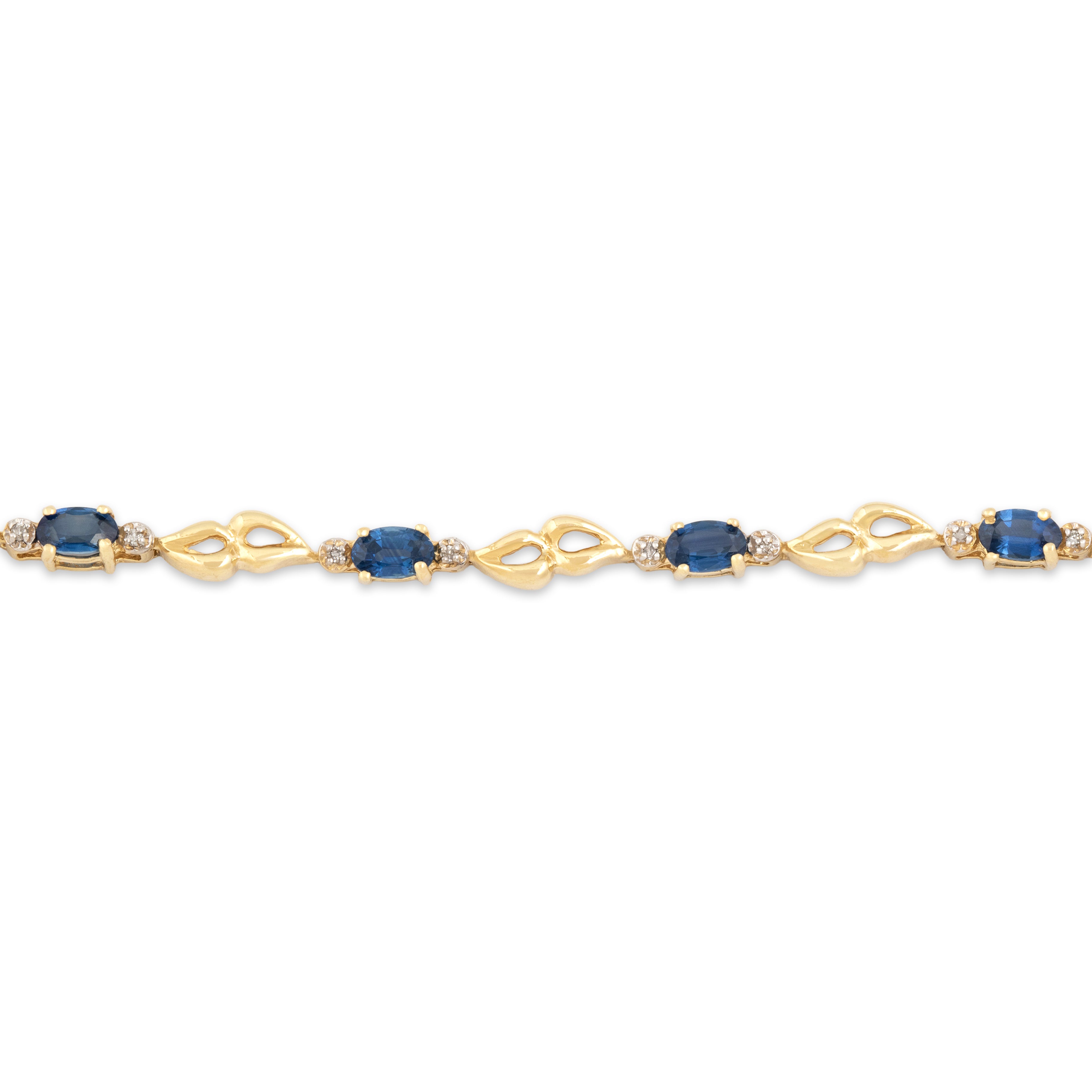 Vintage 14k Yellow Gold 2.28cttw Blue Sapphire Diamond Looping Trio Link Bracelet - Close-up view