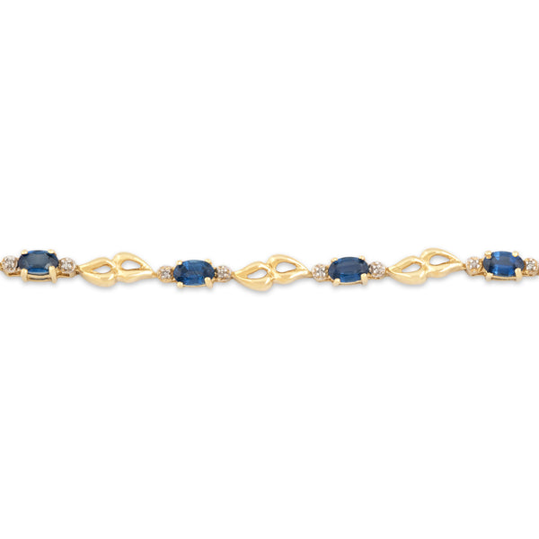 Vintage 14k Yellow Gold 2.28cttw Blue Sapphire Diamond Looping Link Bracelet 7