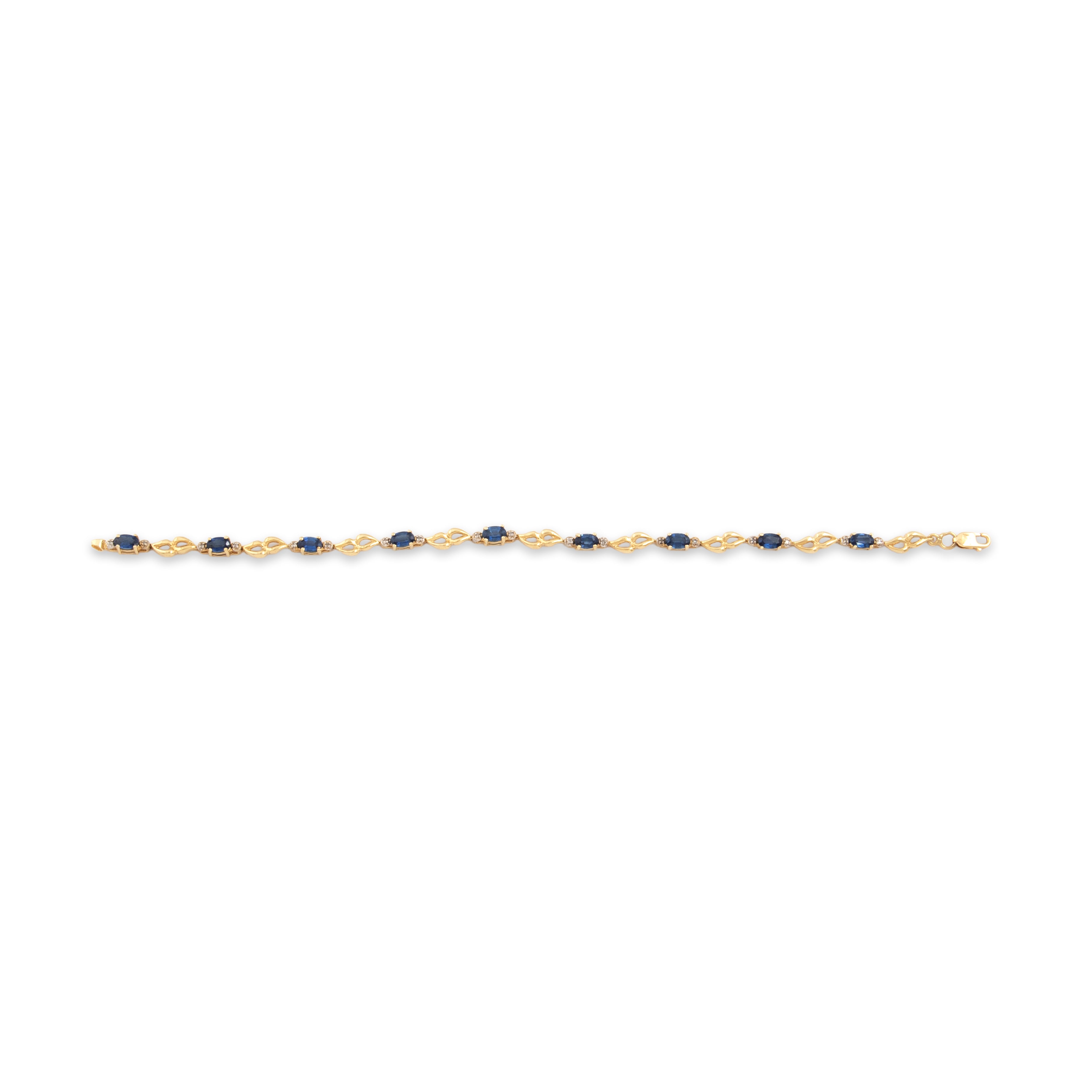 Vintage 14k Yellow Gold 2.28cttw Blue Sapphire Diamond Looping Trio Link Bracelet - Overall view