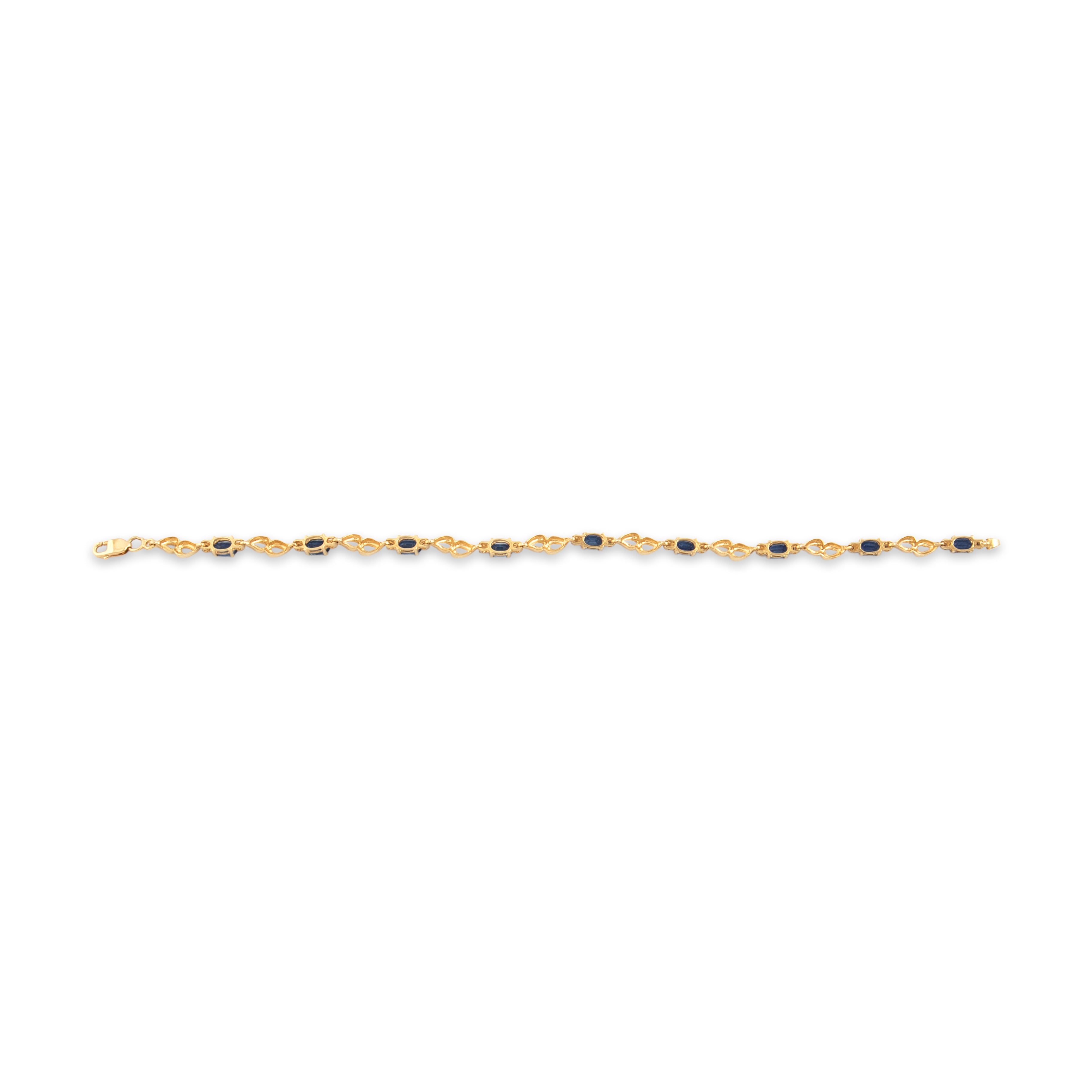 Vintage 14k Yellow Gold 2.28cttw Blue Sapphire Diamond Looping Trio Link Bracelet - Back view