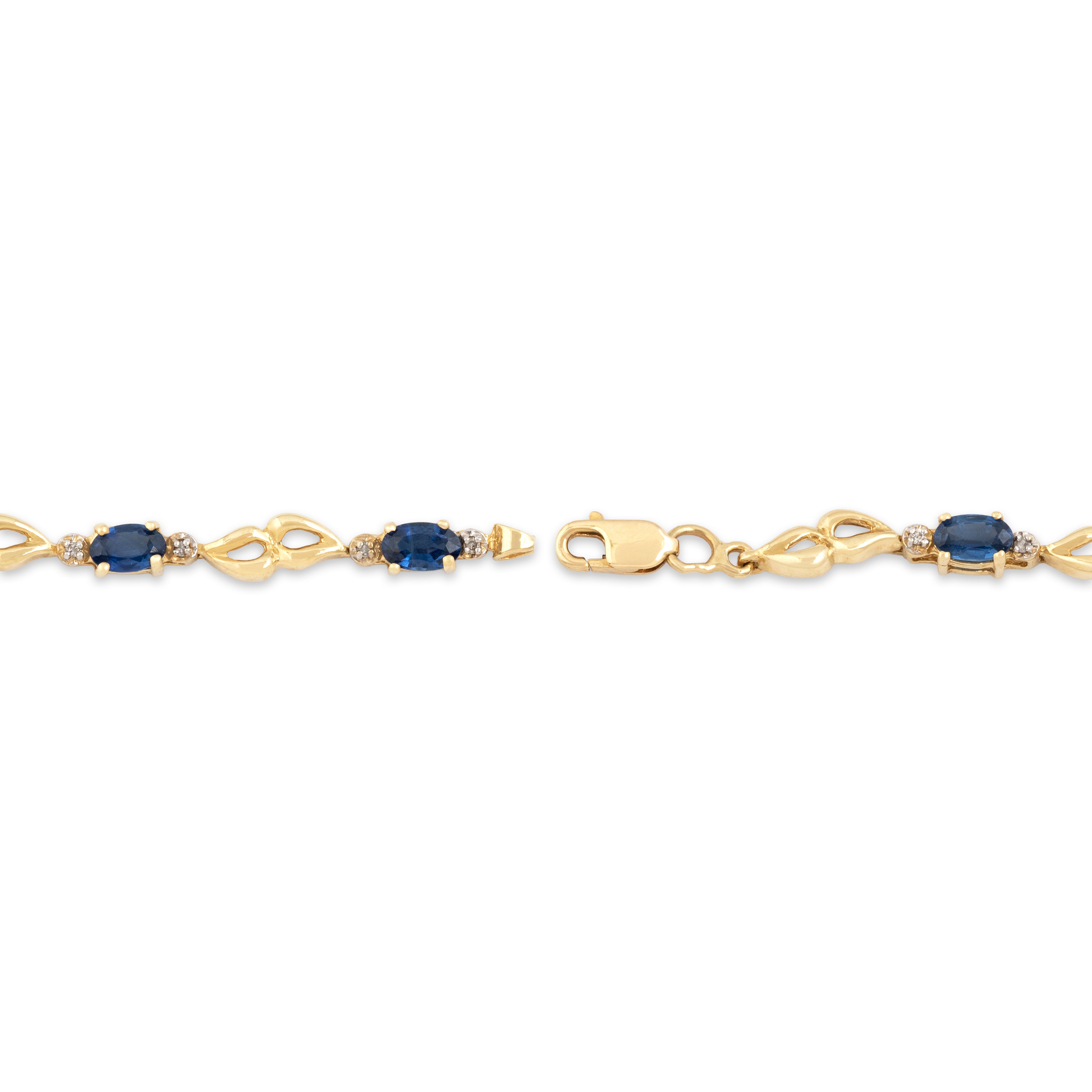 Vintage 14k Yellow Gold 2.28cttw Blue Sapphire Diamond Looping Trio Link Bracelet - clasp view