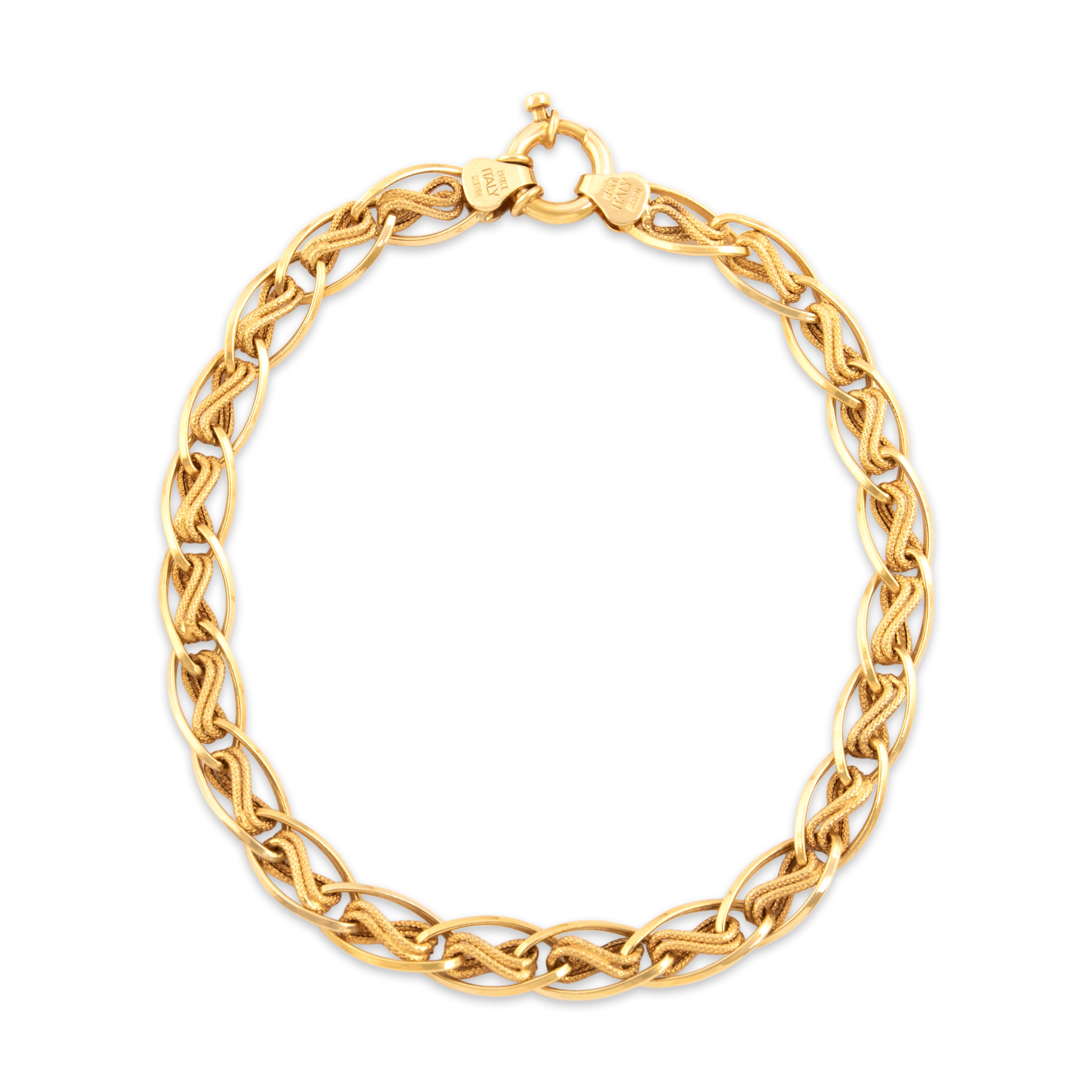 Vintage Italian 14k Yellow Gold Fantastic Textured Infinity Link Bracelet - Overall view