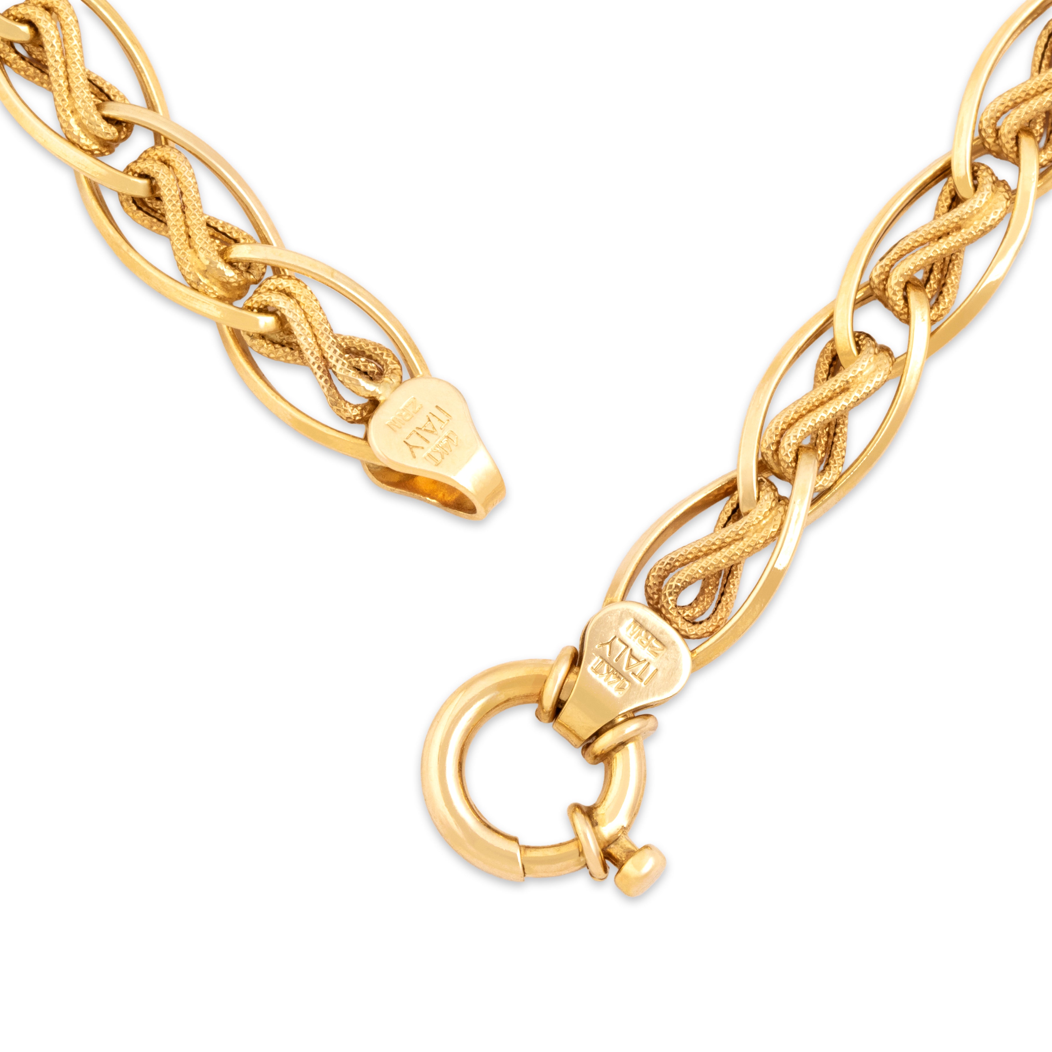 Vintage Italian 14k Yellow Gold Fantastic Textured Infinity Link Bracelet - clasp view